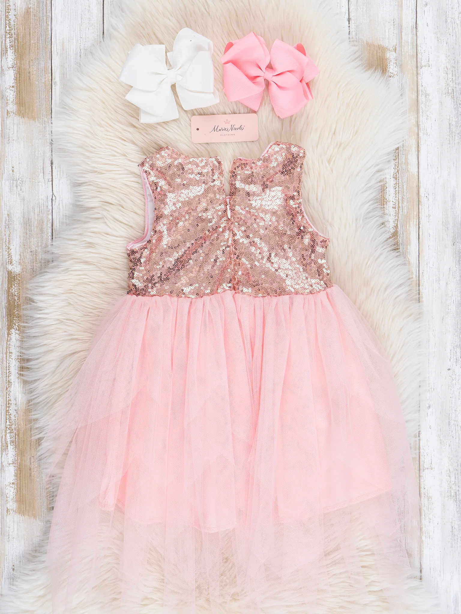 Pink Rose Gold Tulle Sequin Tank Dress - Image 3