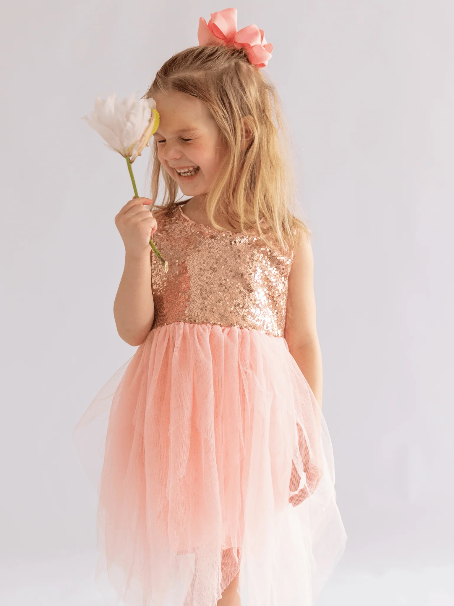 Pink Rose Gold Tulle Sequin Tank Dress - Image 4