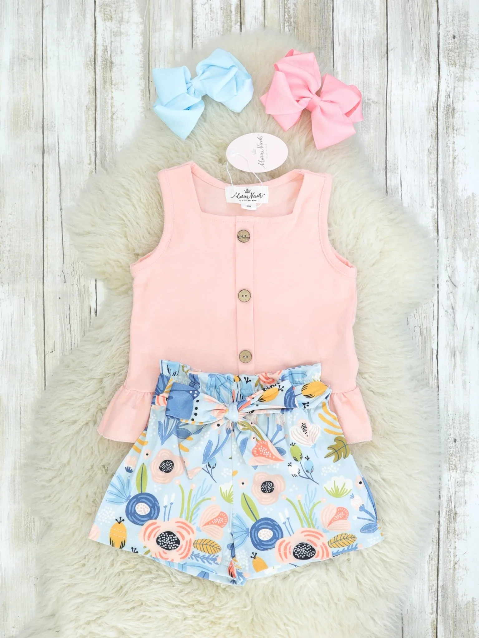Peach Ruffle Tank & Floral Shorts Outfit - Image 2