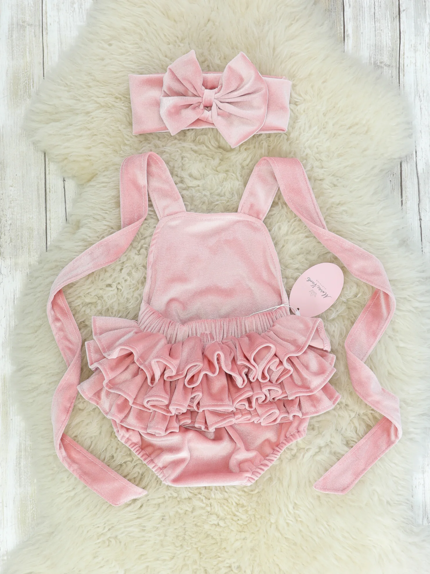Pink Velvet Ruffle Bubble With Headband - Image 3