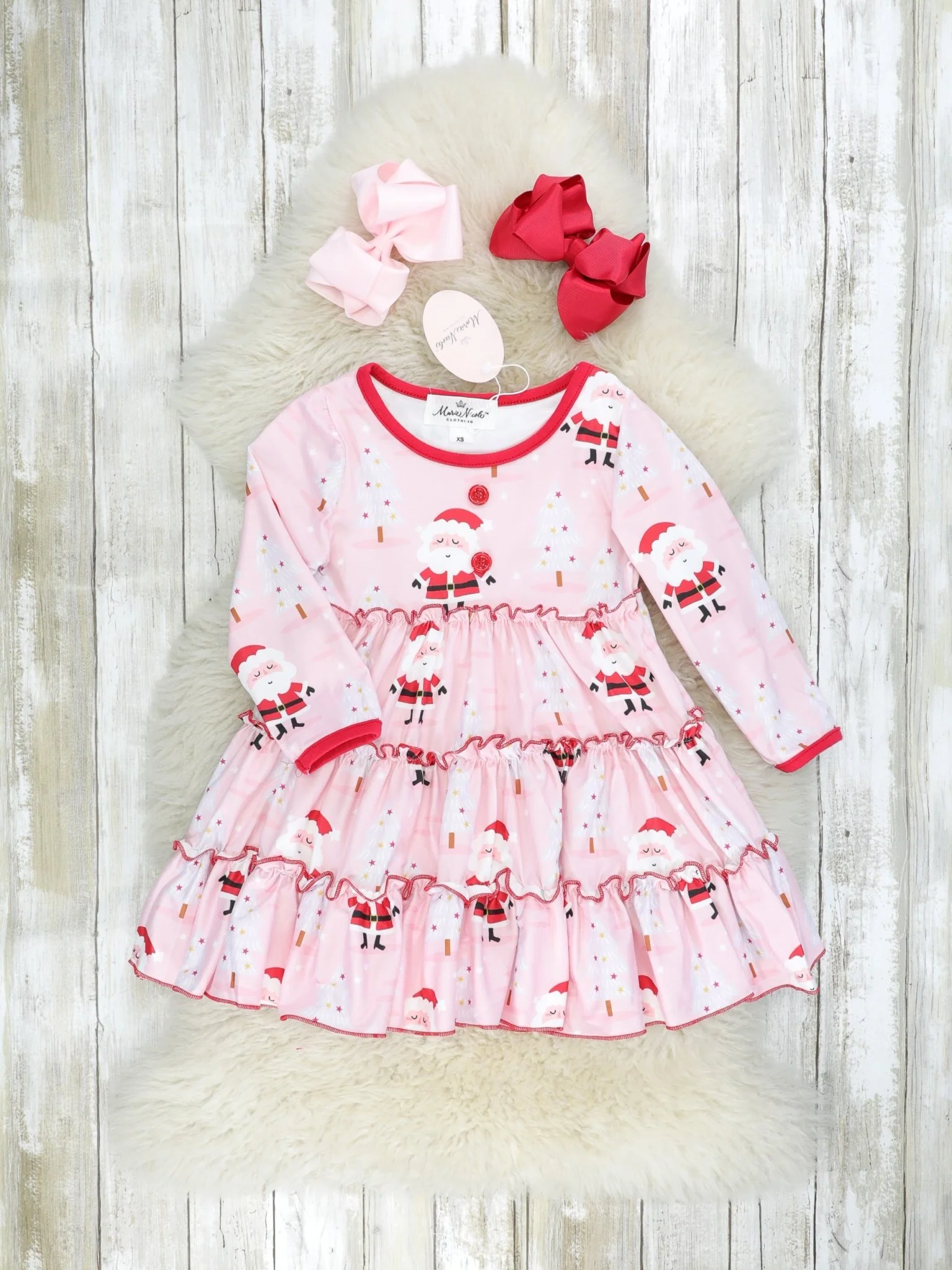 Pink Santa Tiered Ruffle Dress
