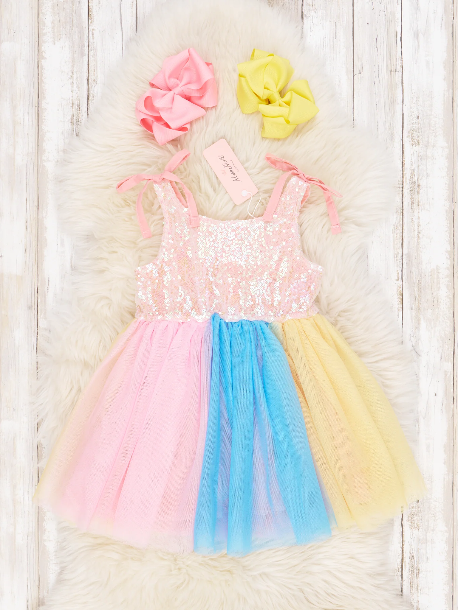 Pink Sequin Rainbow Tulle Dress