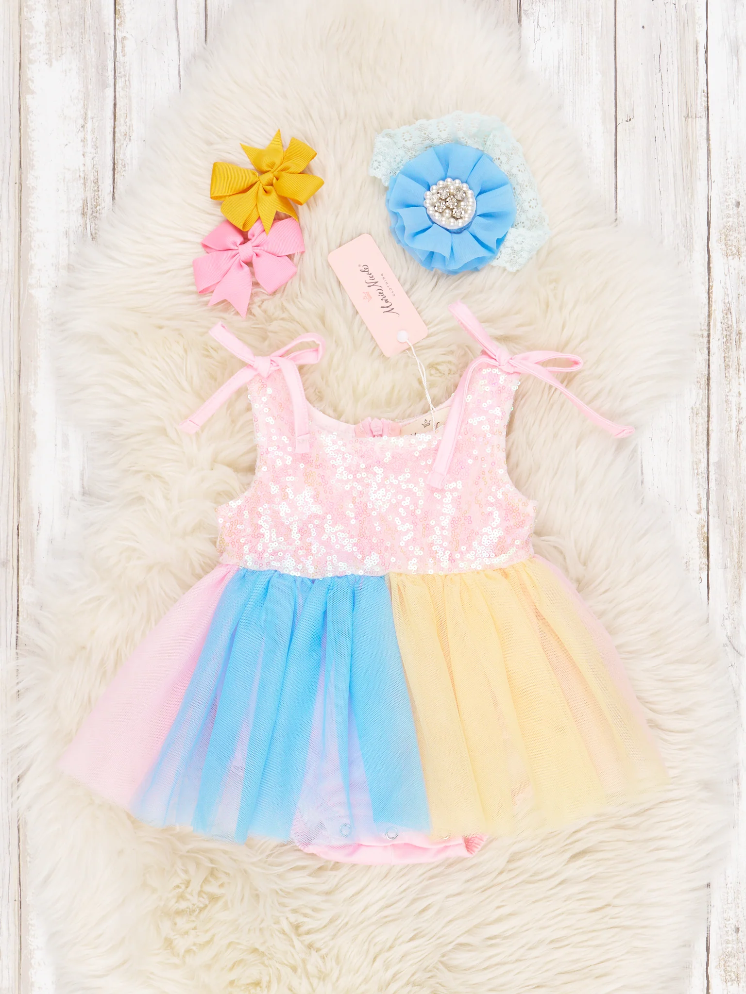 Pink Sequin Rainbow Tulle Dressy Romper