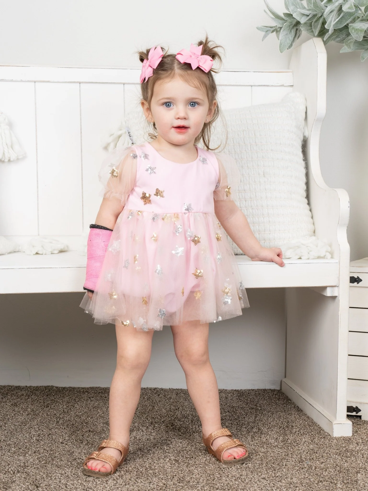 Pink Sequin Star Tulle Bubble Romper - Image 2