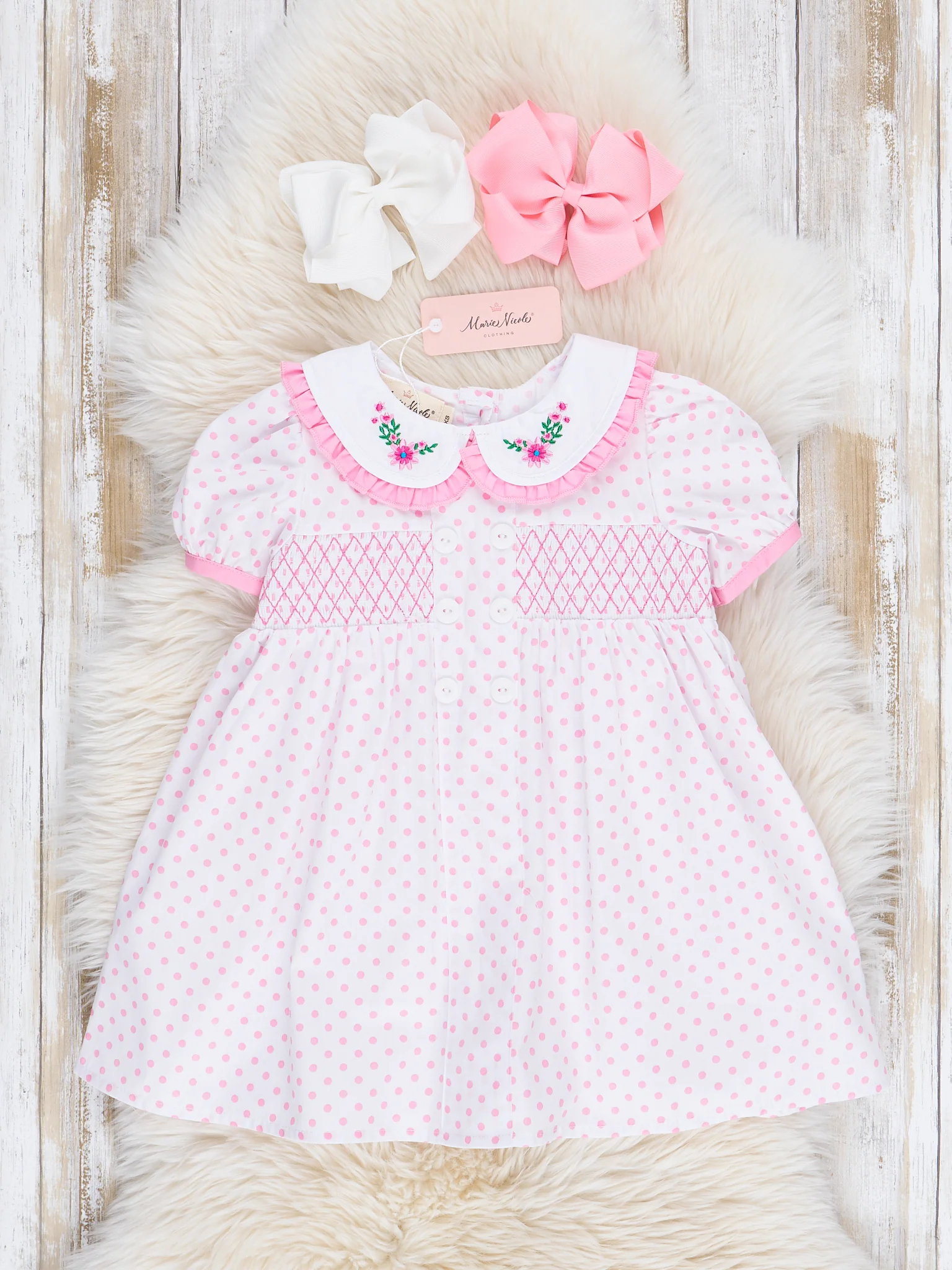 Pink Smocked Blooms Ruffle Dress