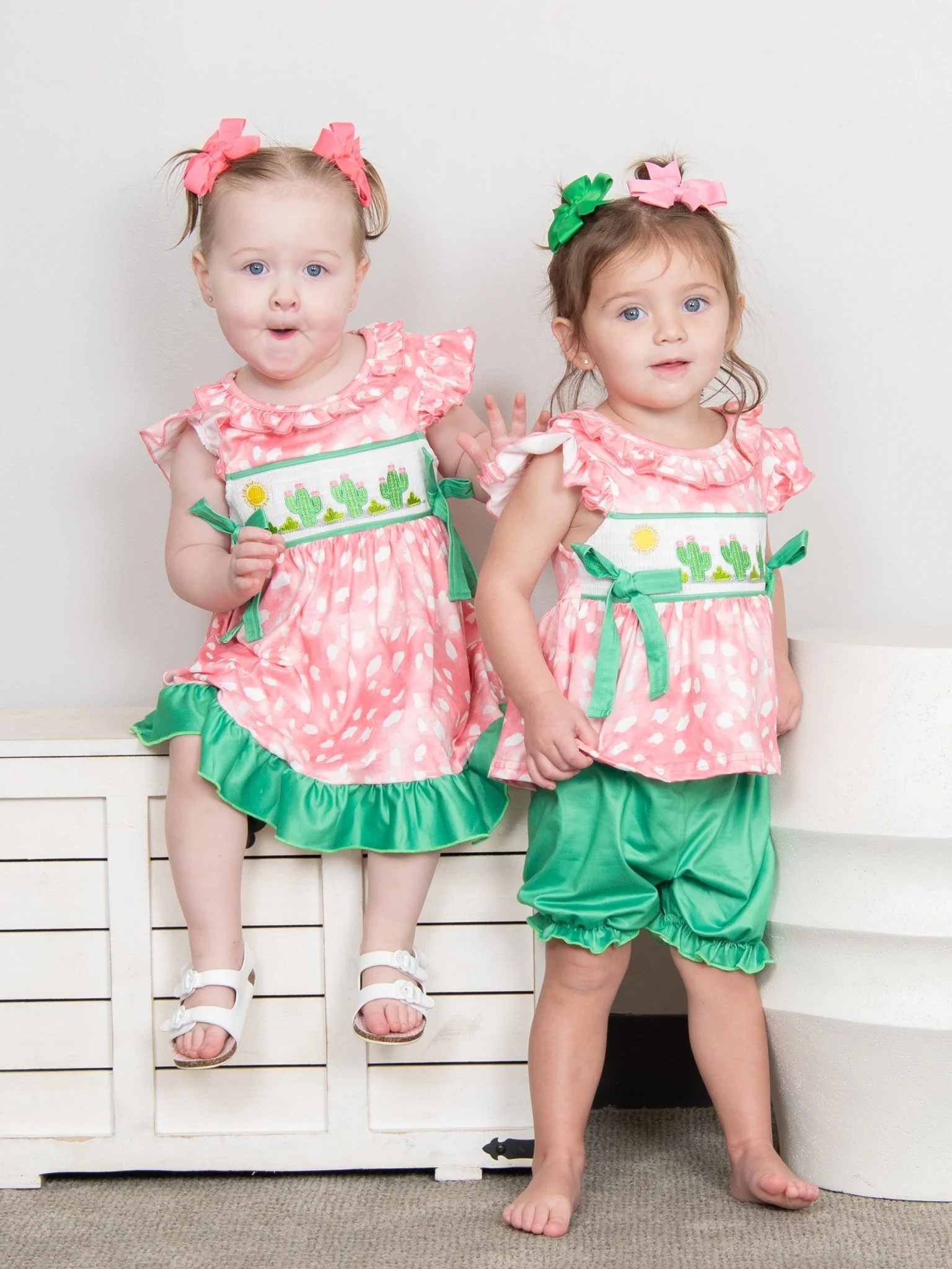 Pink Smocked Cactus Ruffle Dress - Image 3