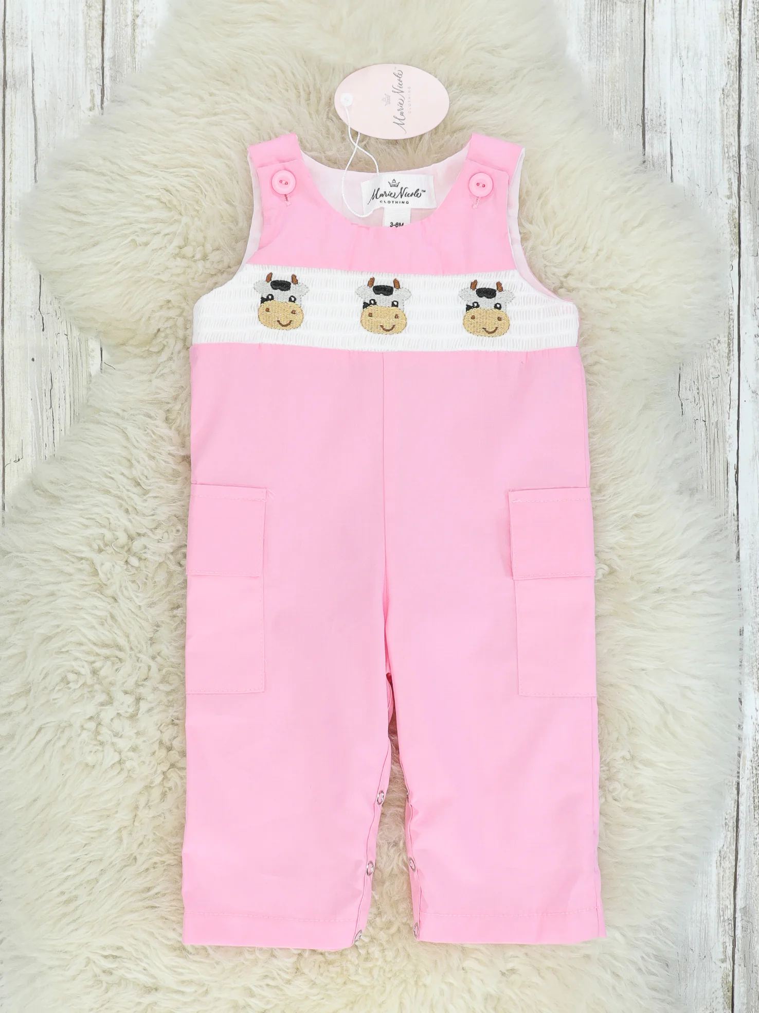 Pink Smocked Cow Johnny