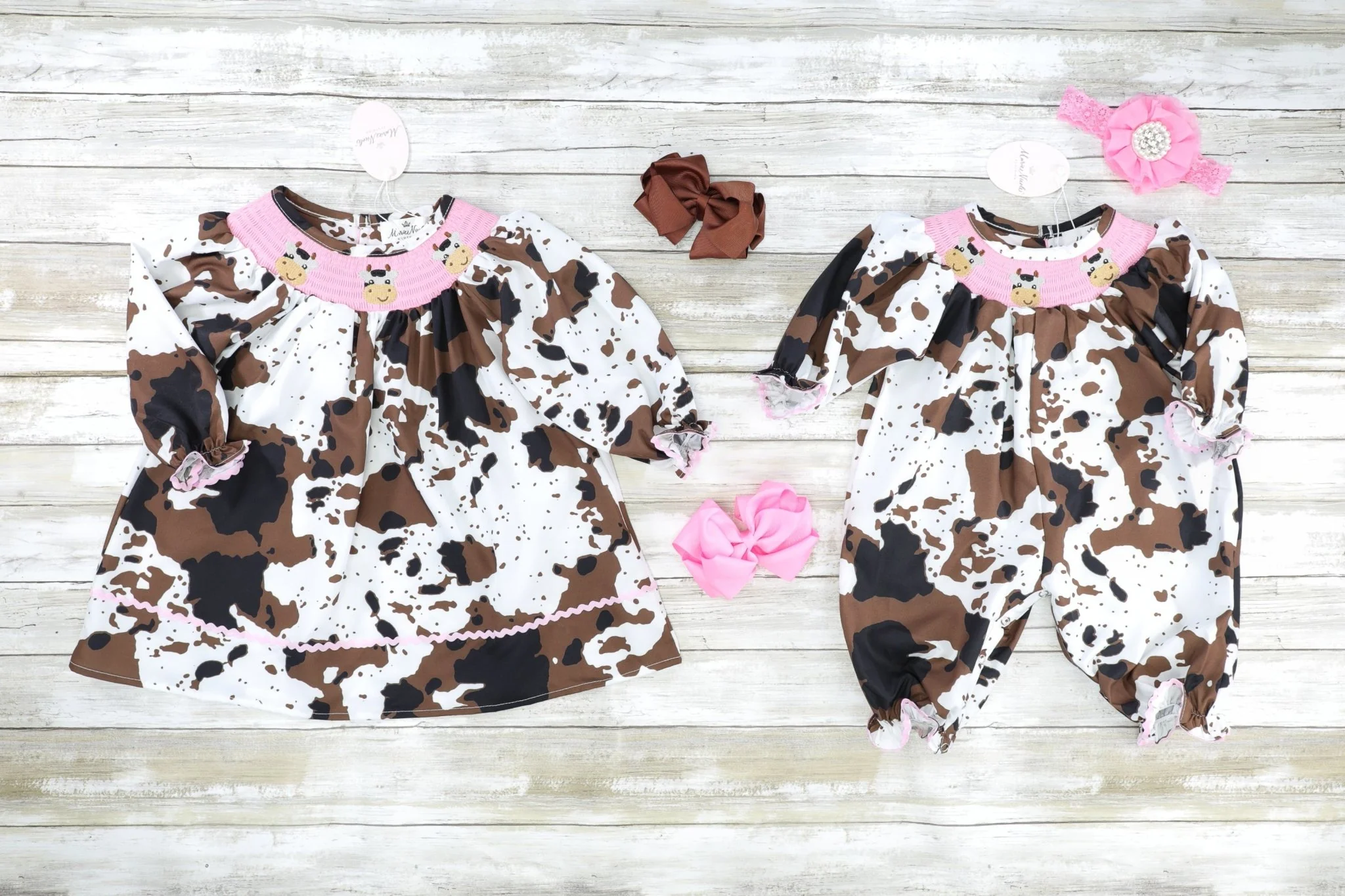 Pink Smocked Cow Print Dress - Image 2