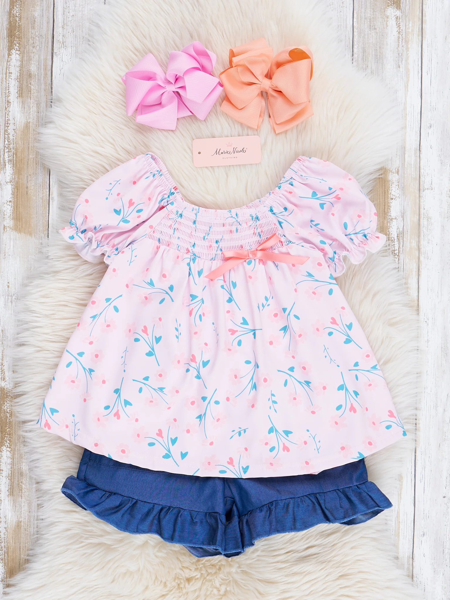 Pink Smocked Garden Chambray Outfit
