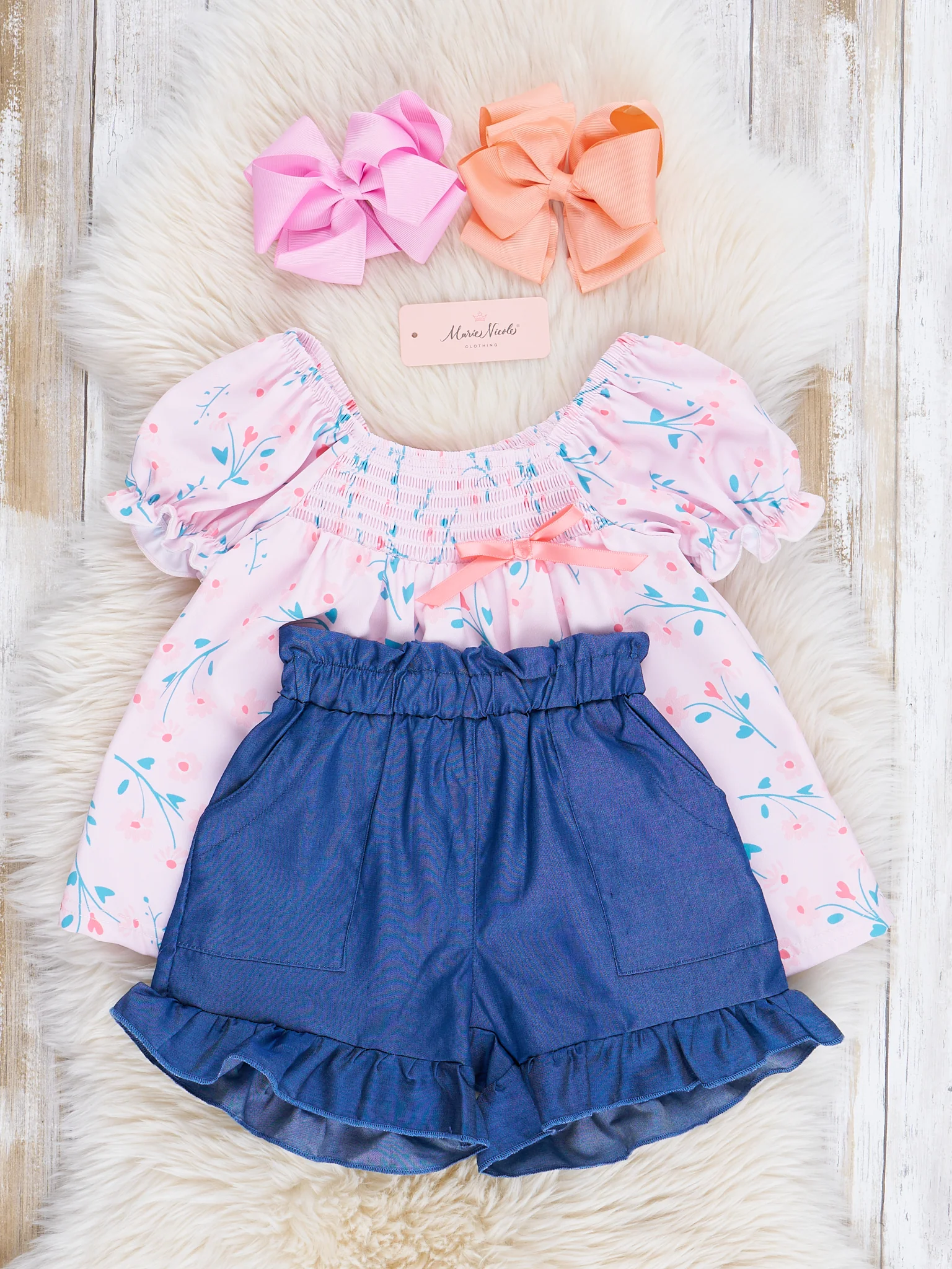 Pink Smocked Garden Chambray Outfit - Image 2