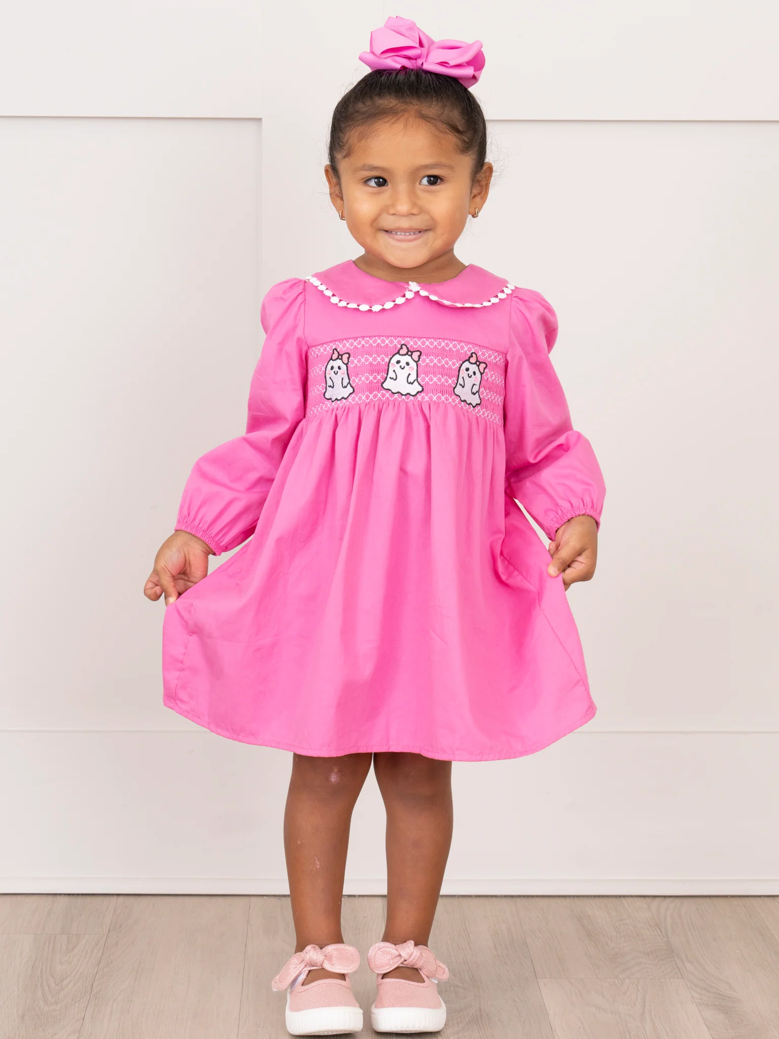 Pink Smocked Ghosts Ruffle Dress - Image 4