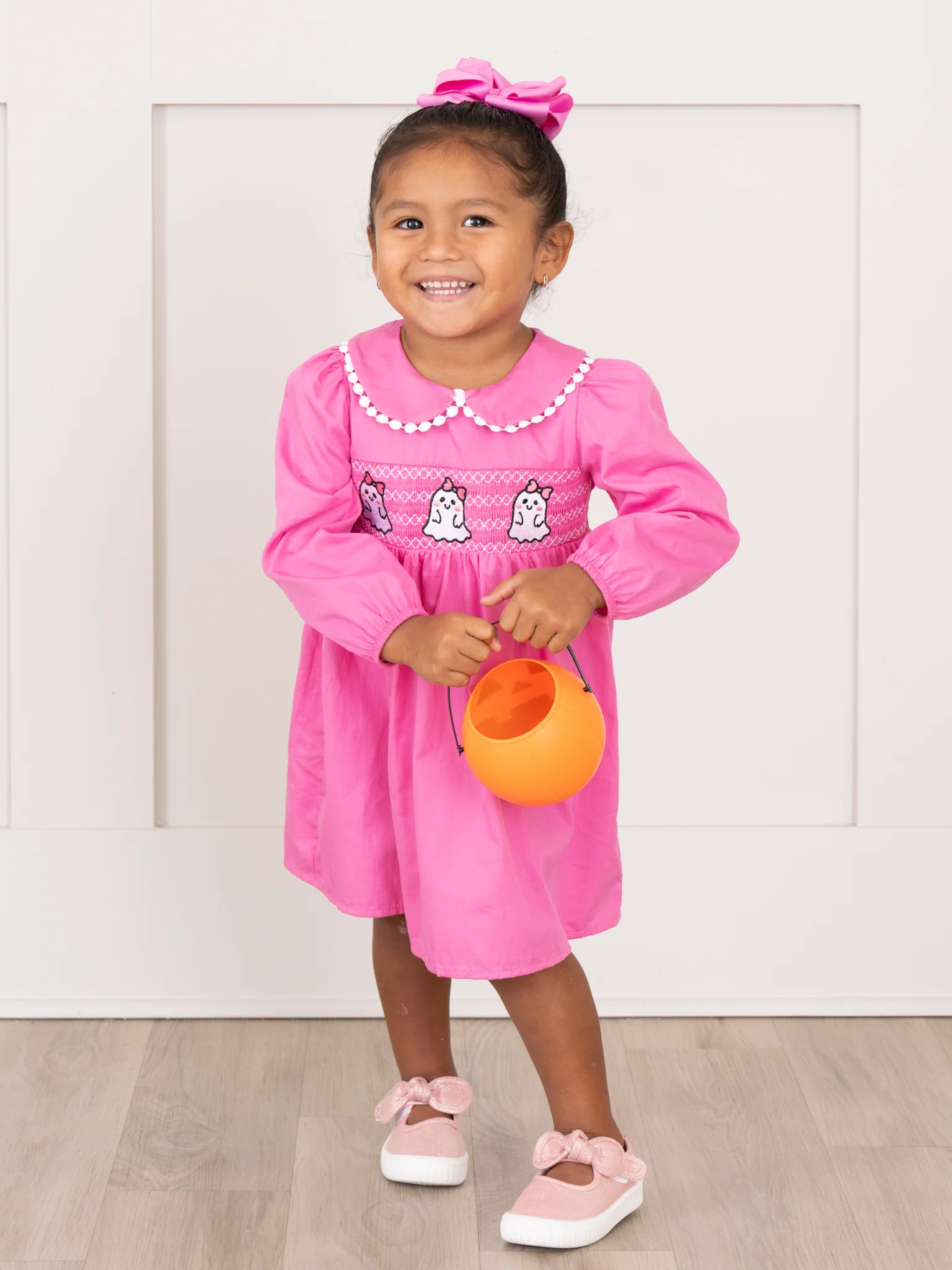 Pink Smocked Ghosts Ruffle Dress - Image 5