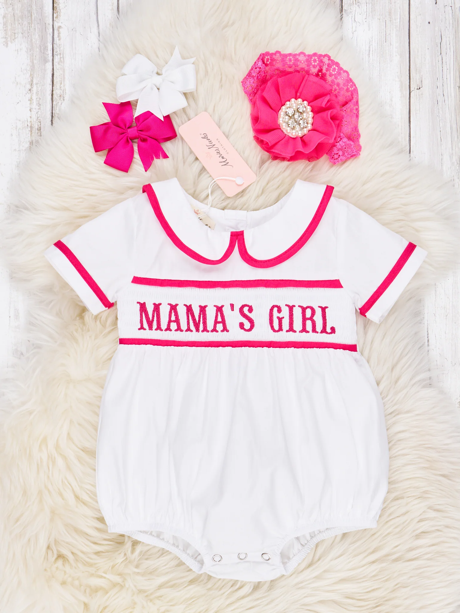 Pink Smocked "Mama's Girl" Vintage Romper