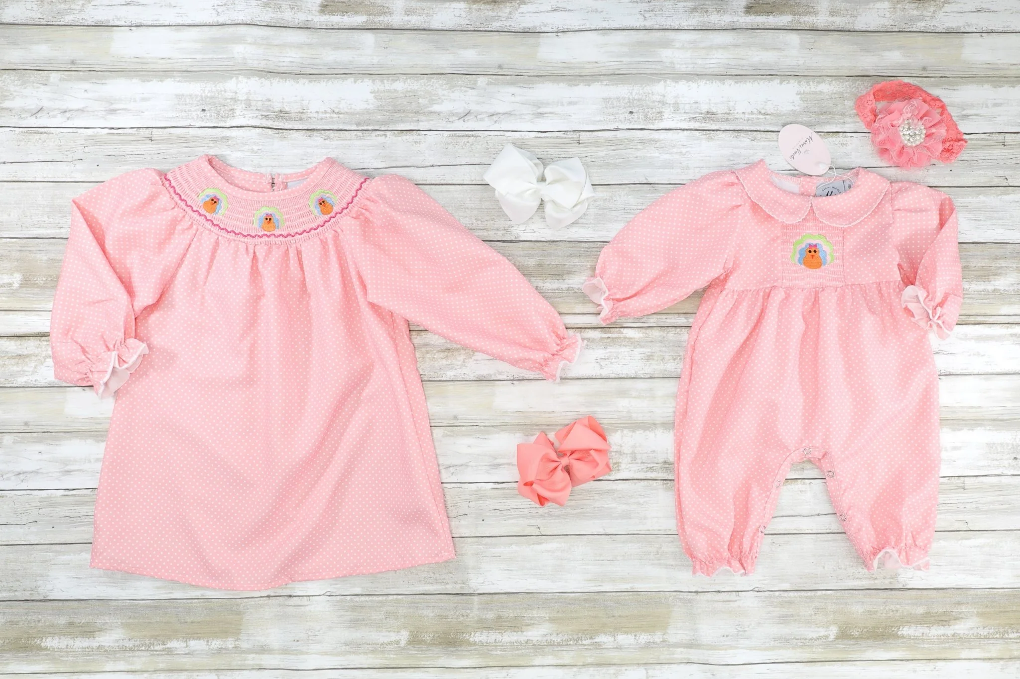Pink Smocked Polka Dot Turkey Dress - Image 2