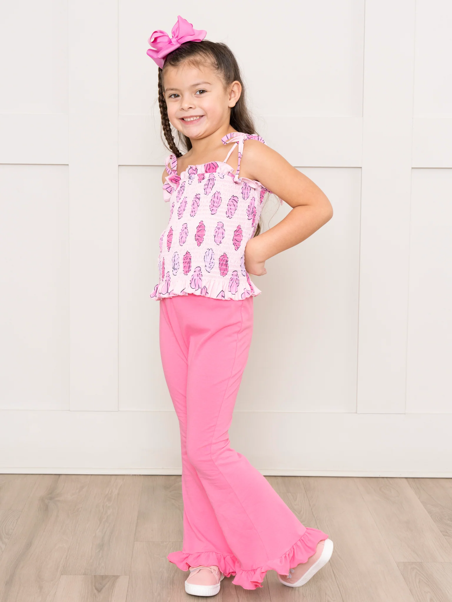 Pink Smocked Seashells Ruffle Outfit - Image 4