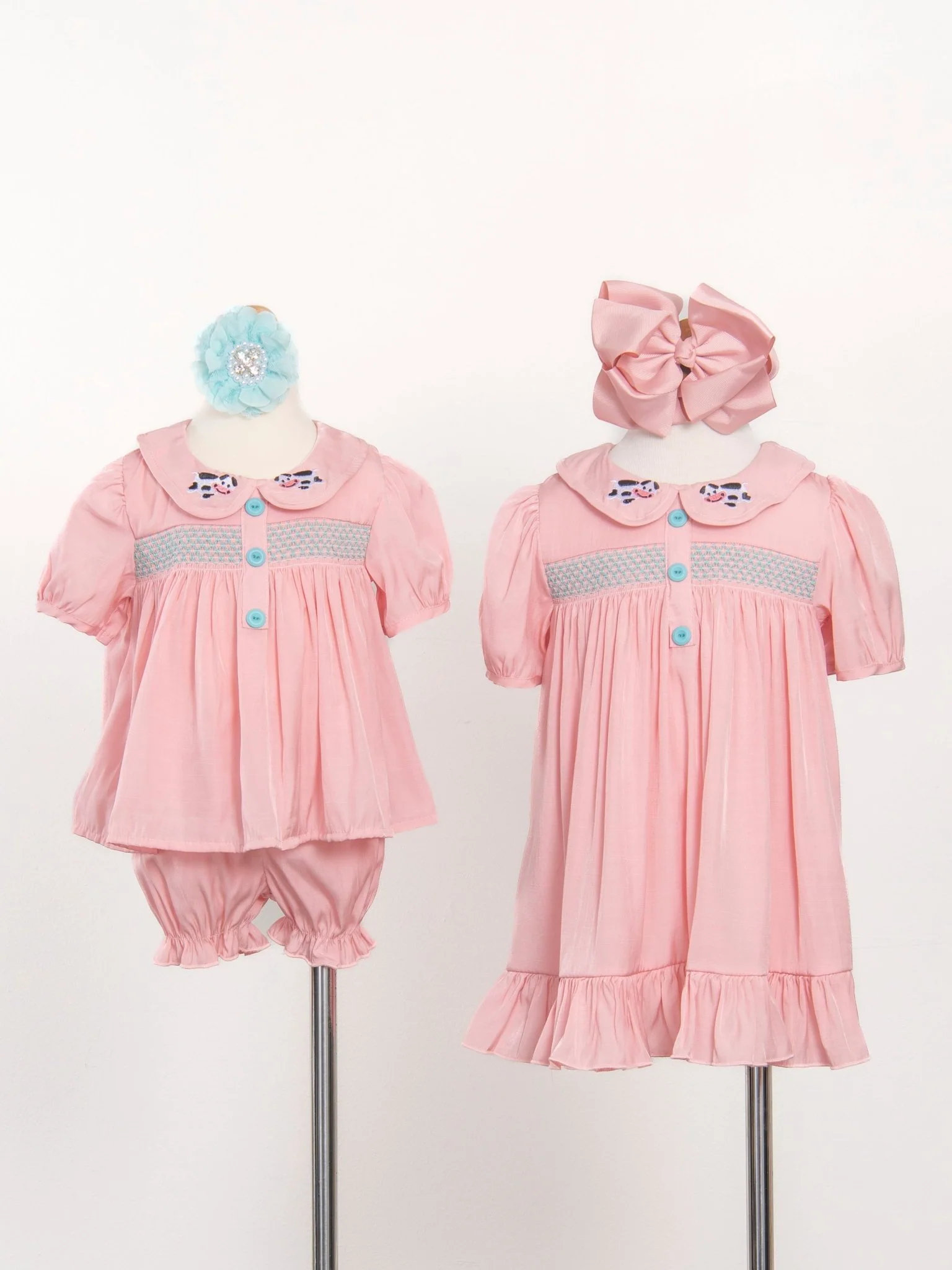 Pink Smocked Vintage Cow Ruffle Dress - Image 2
