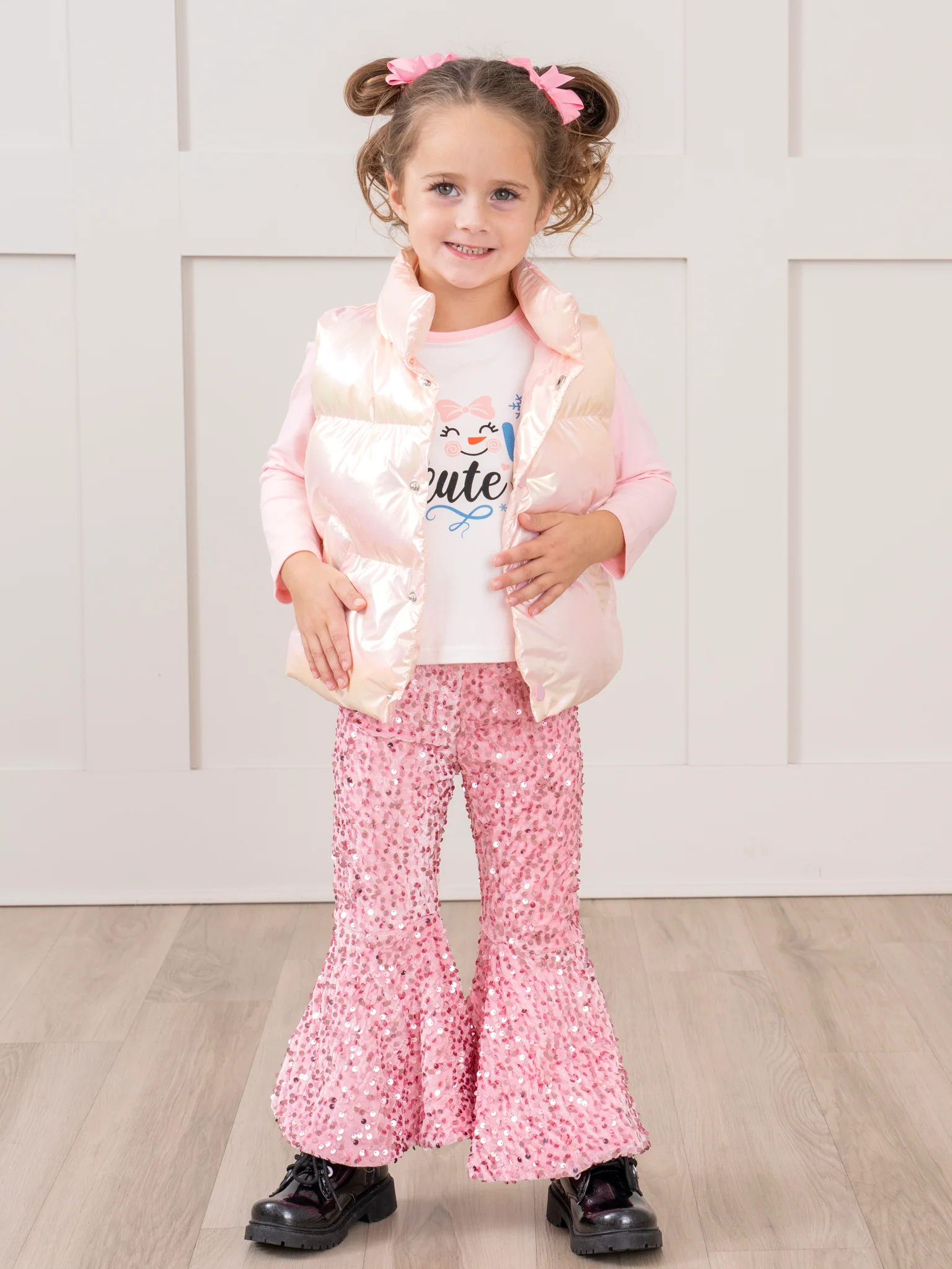 Pink "Snow Cute" Sequin Bell Bottoms Outfit - Image 6