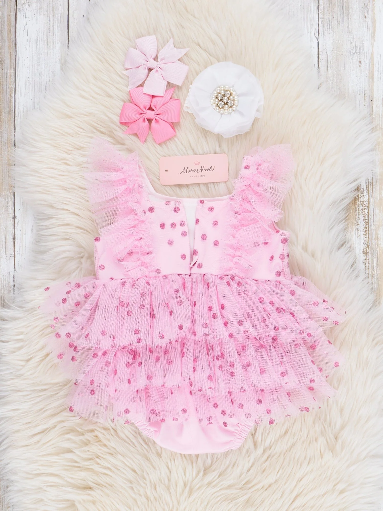 Pink Sparkle Dots Cupcake Tulle Bubble Romper - Image 3
