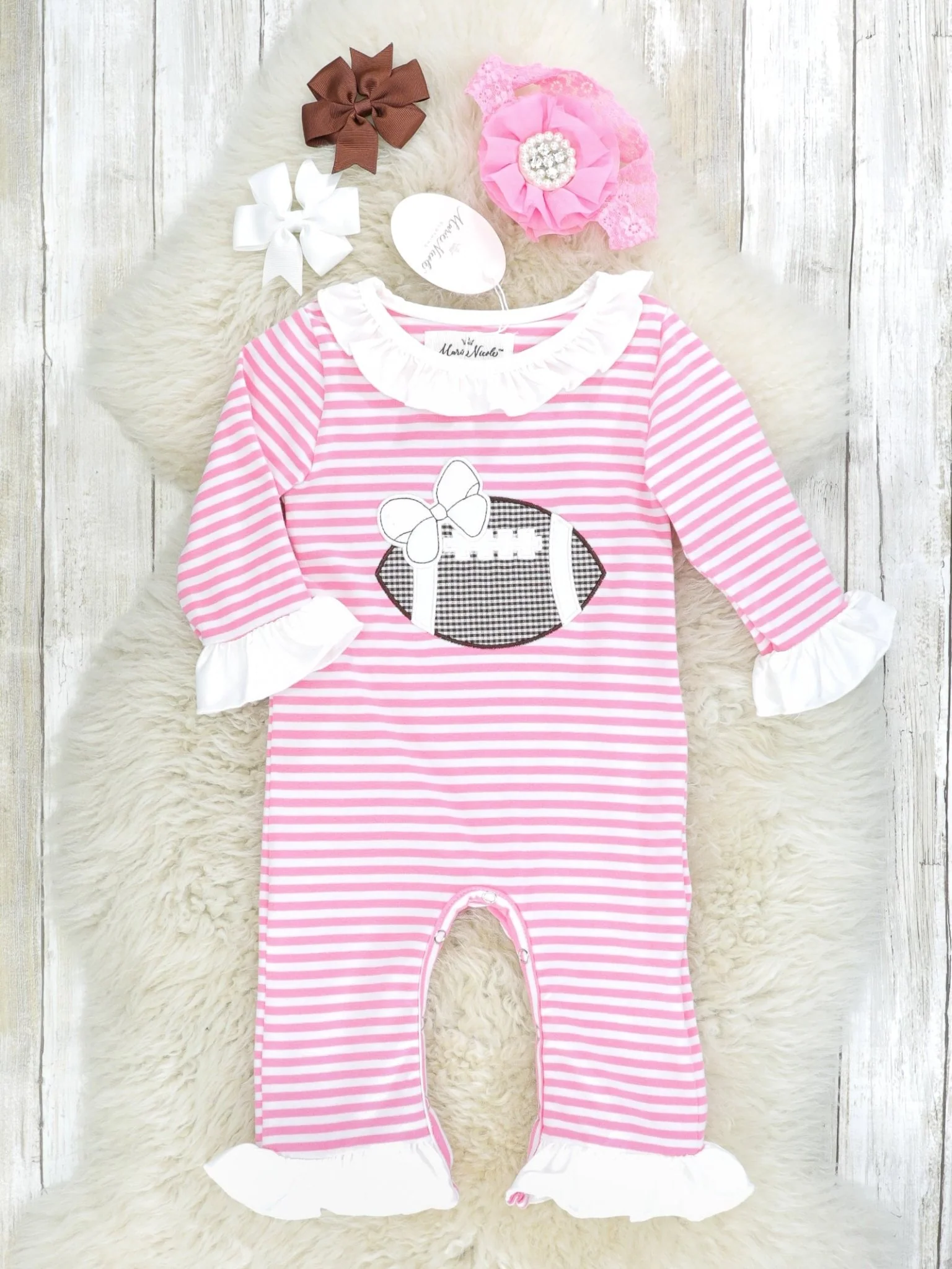 Pink Striped Football Ruffle Romper