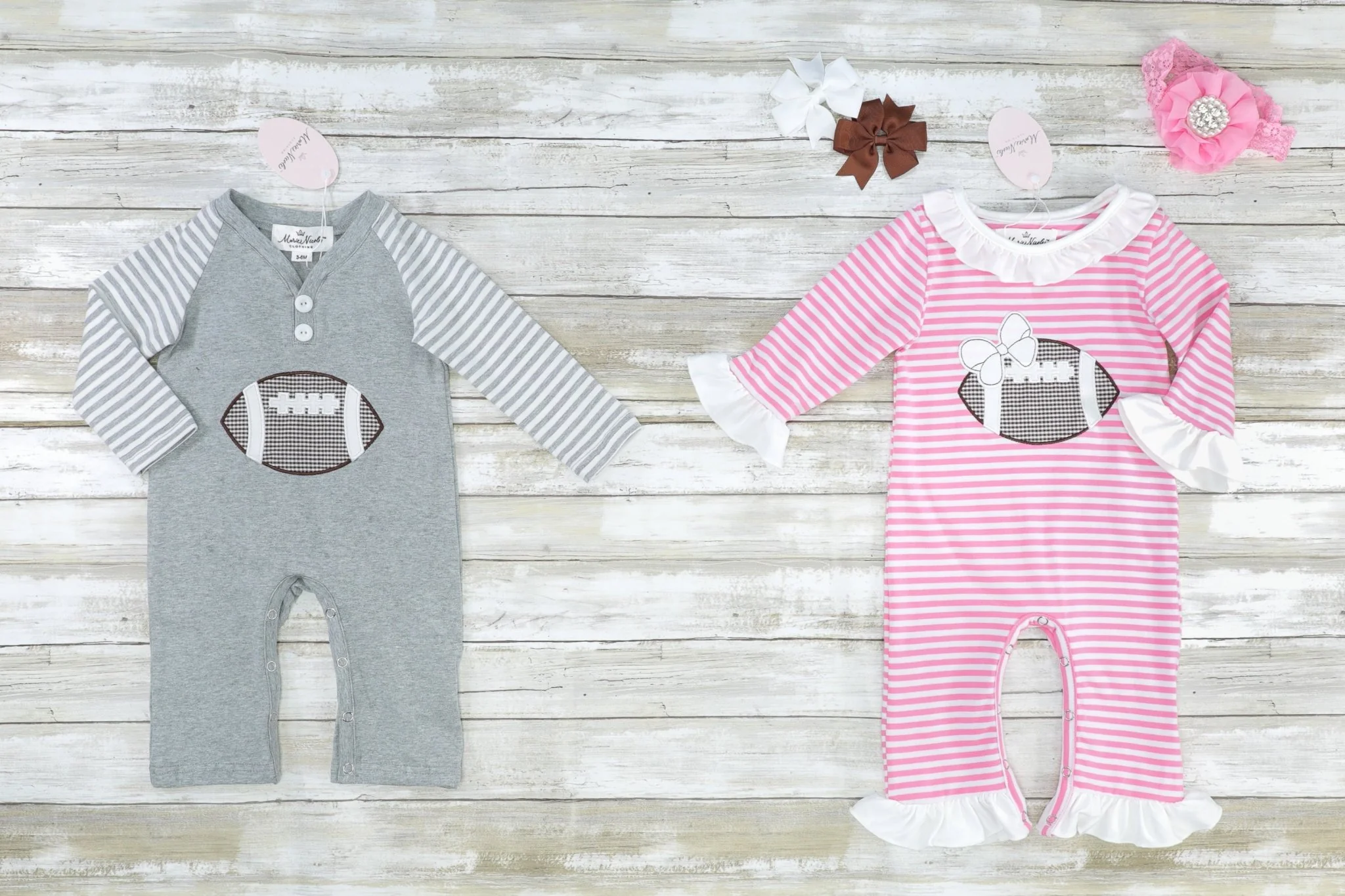 Pink Striped Football Ruffle Romper - Image 2
