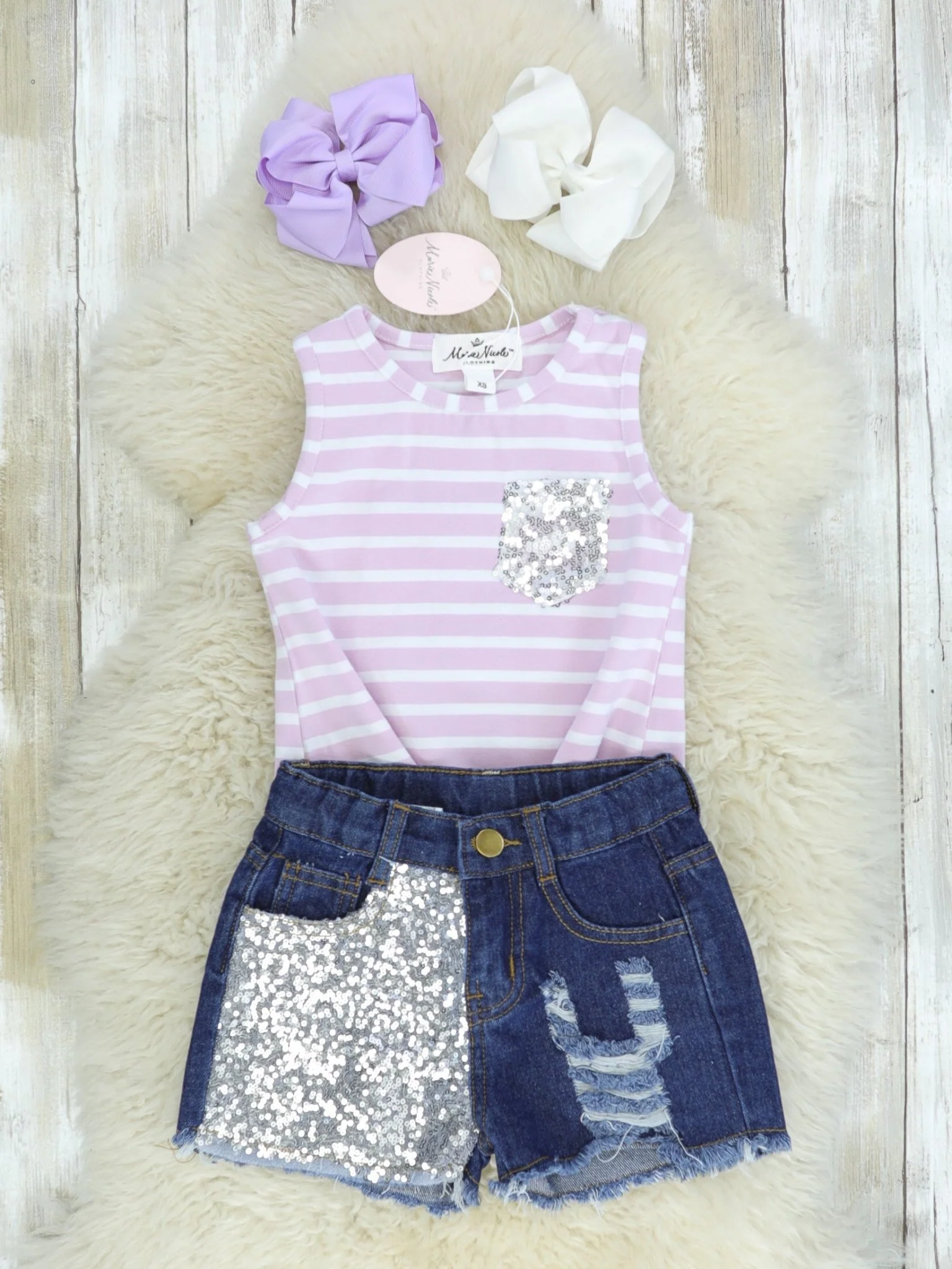 Pink Striped Knot Tank & Sequin Shorts Outfit - Image 2