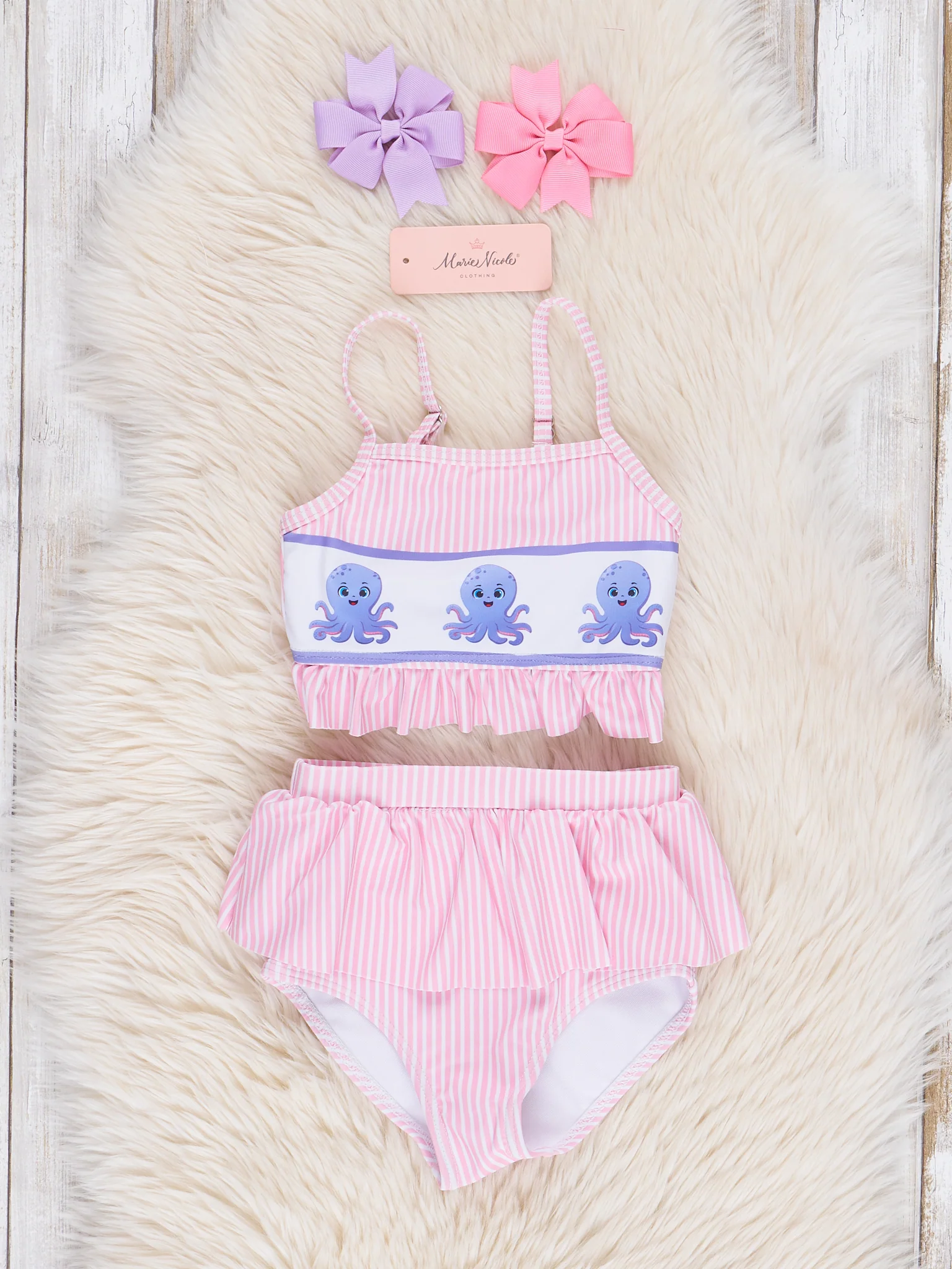 Pink Striped Octopus Two-Piece Swimsuit