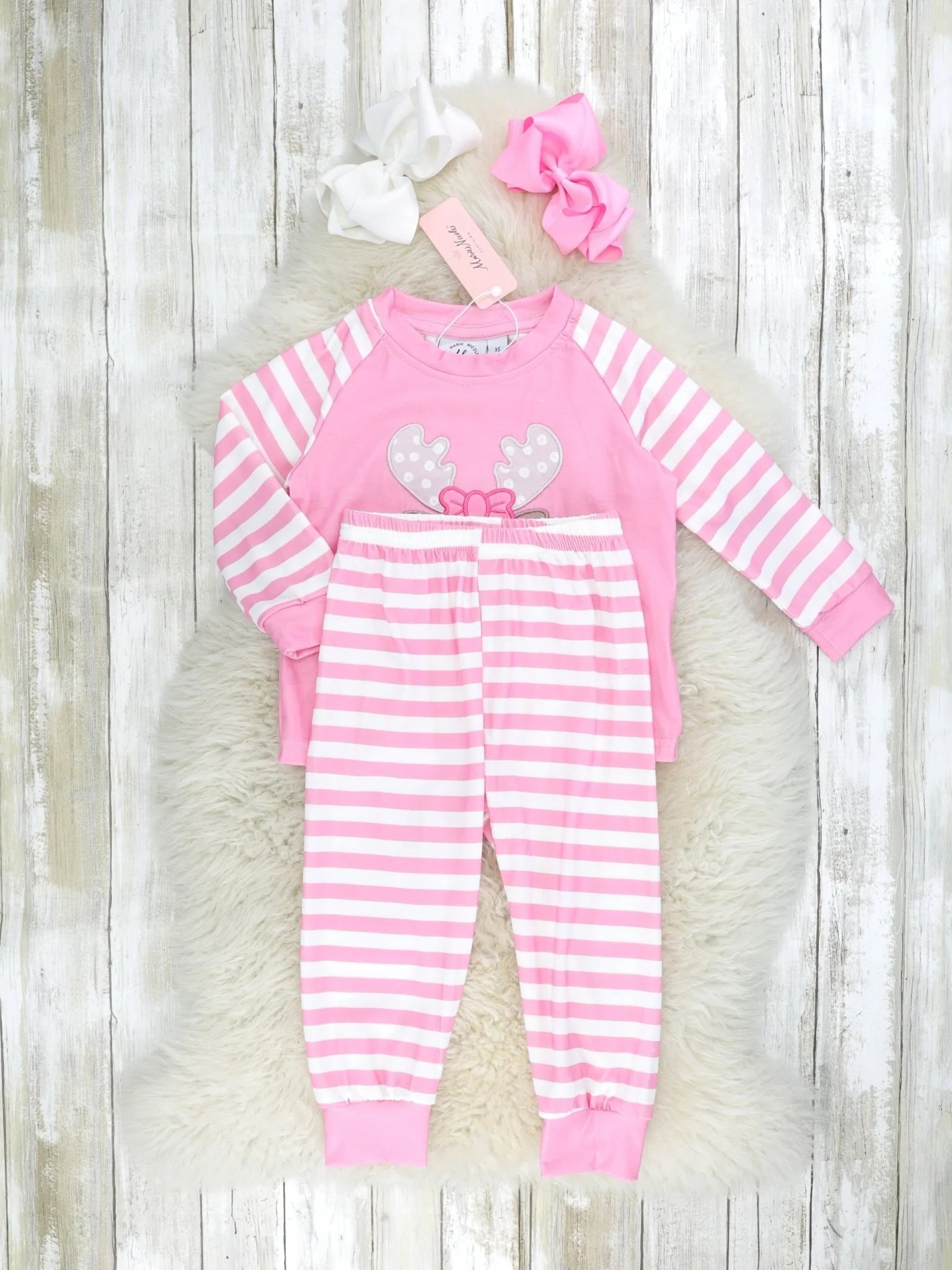 Pink Striped Reindeer Pajamas - Image 2