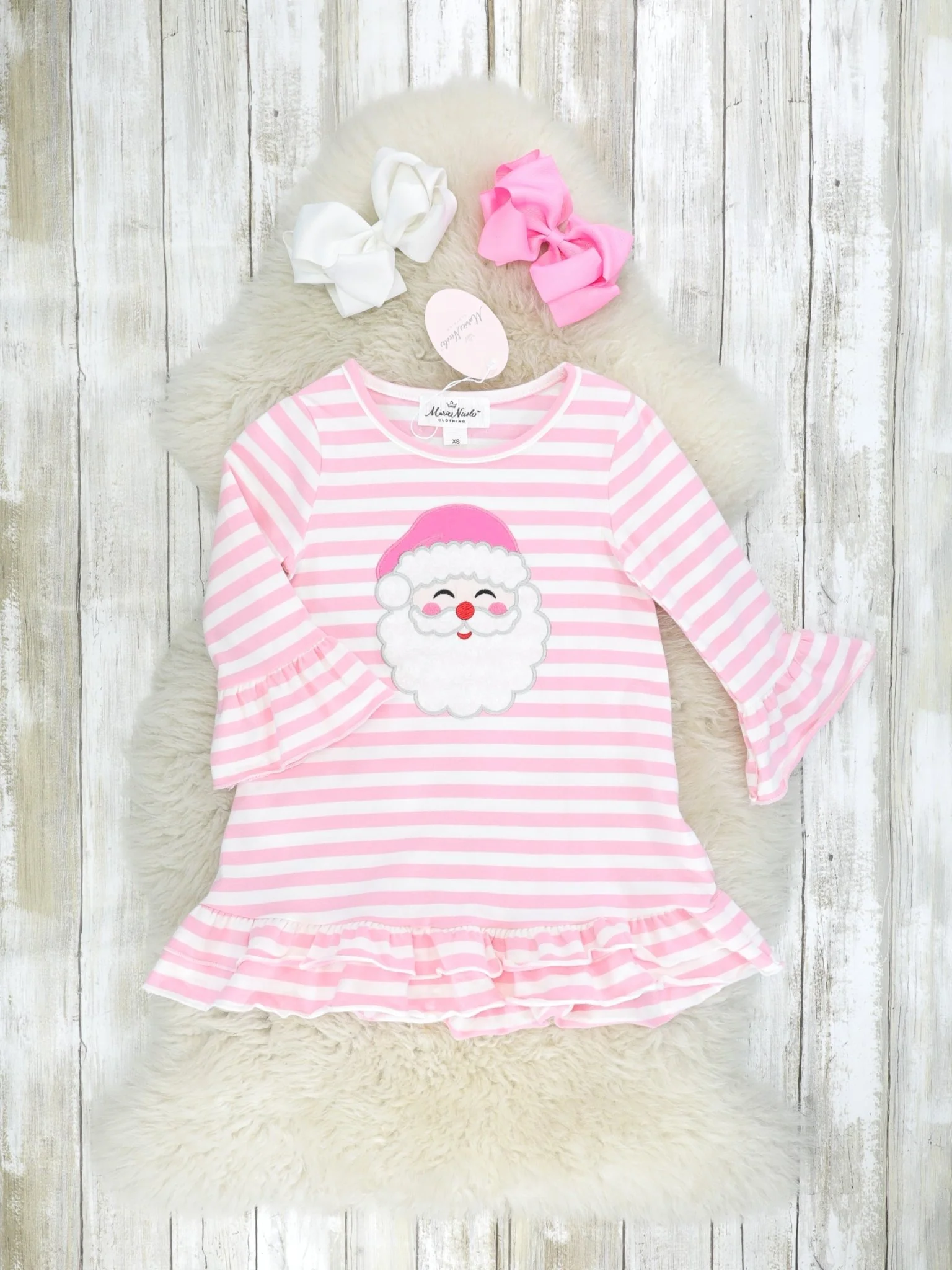 Pink Striped Santa Ruffle Dress
