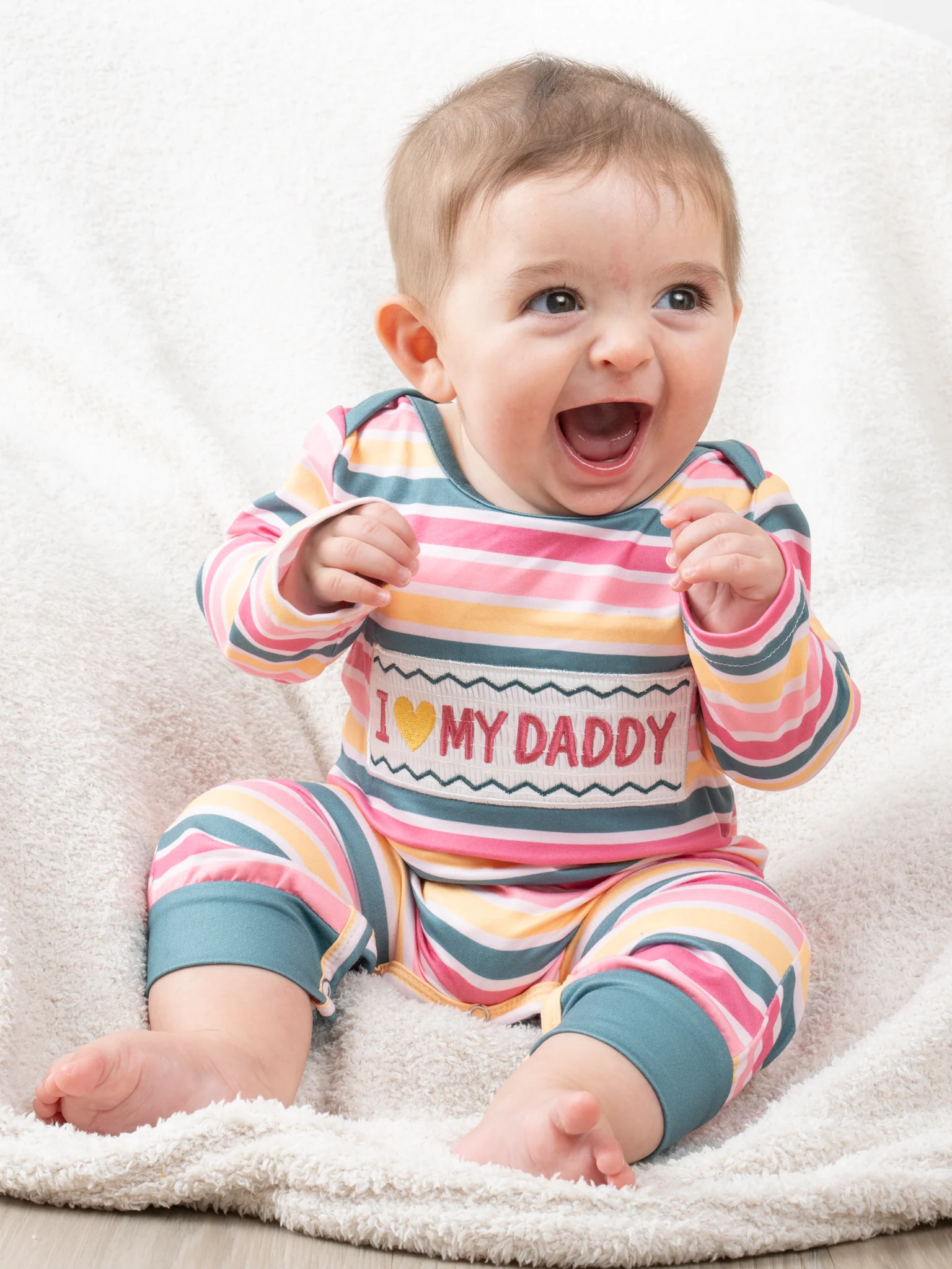 Pink Striped Smocked Dad Love Romper