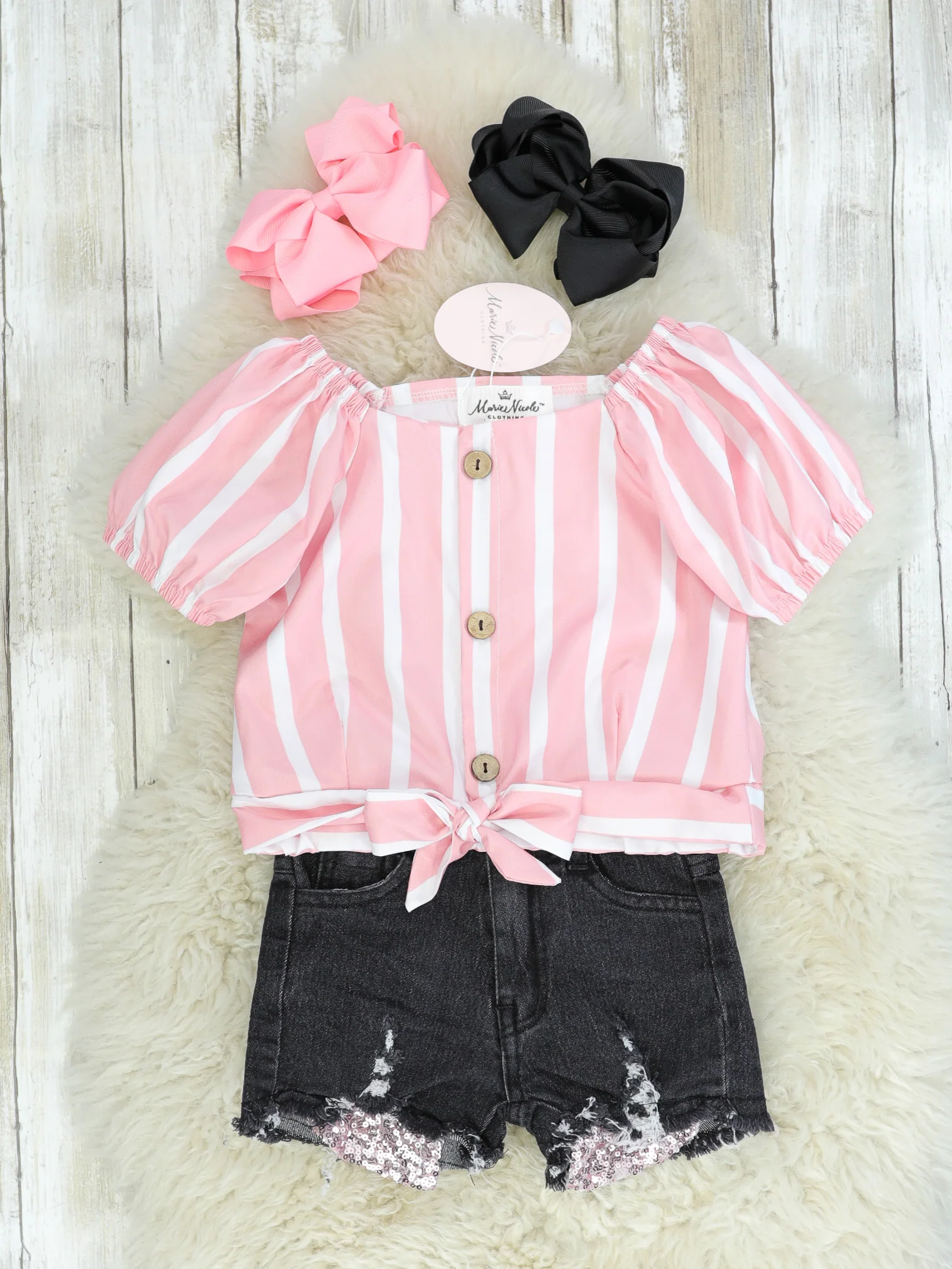 Pink Striped Top & Denim Shorts Outfit