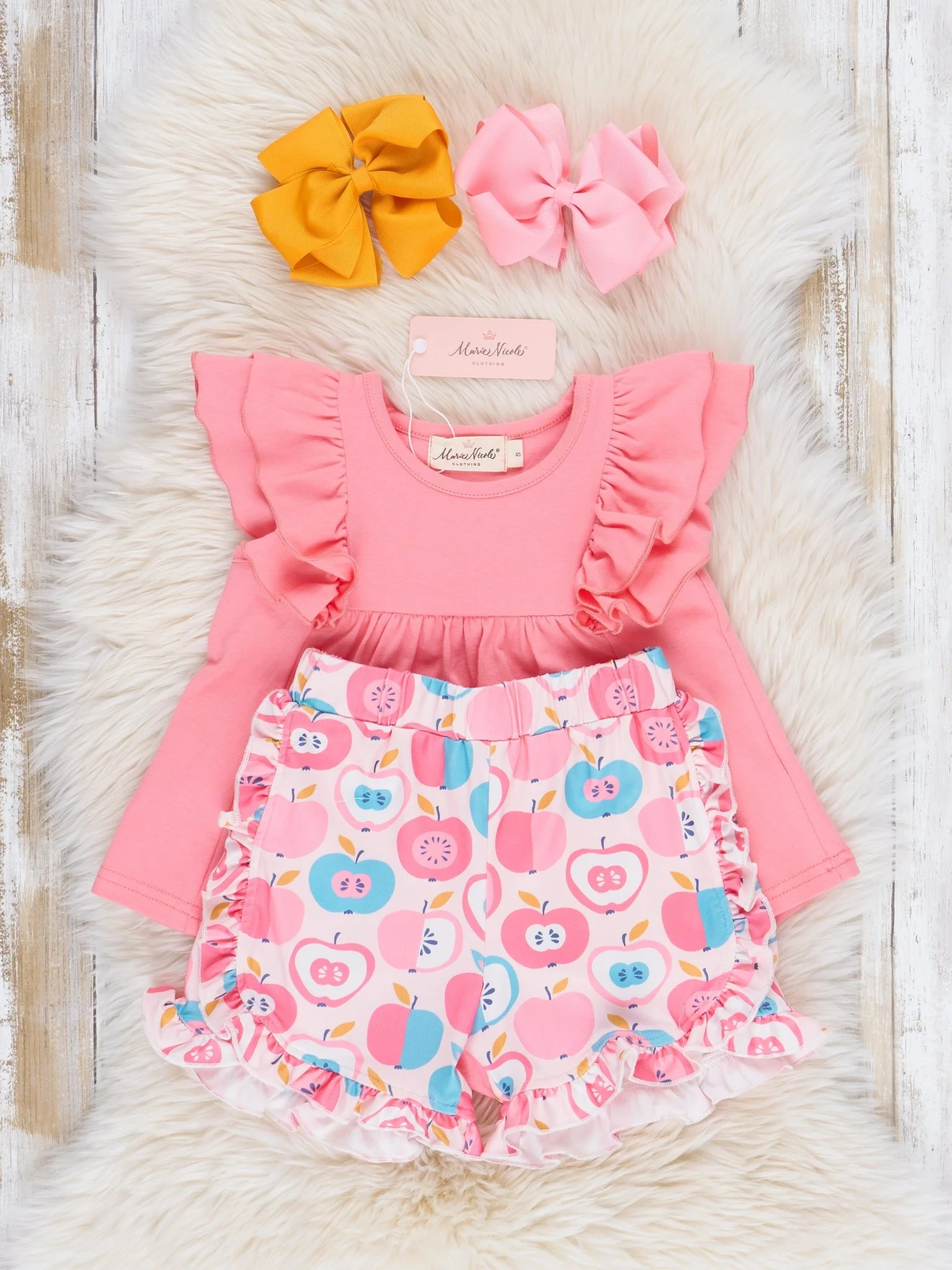 Pink & Teal Apples Ruffle Outfit - Image 2