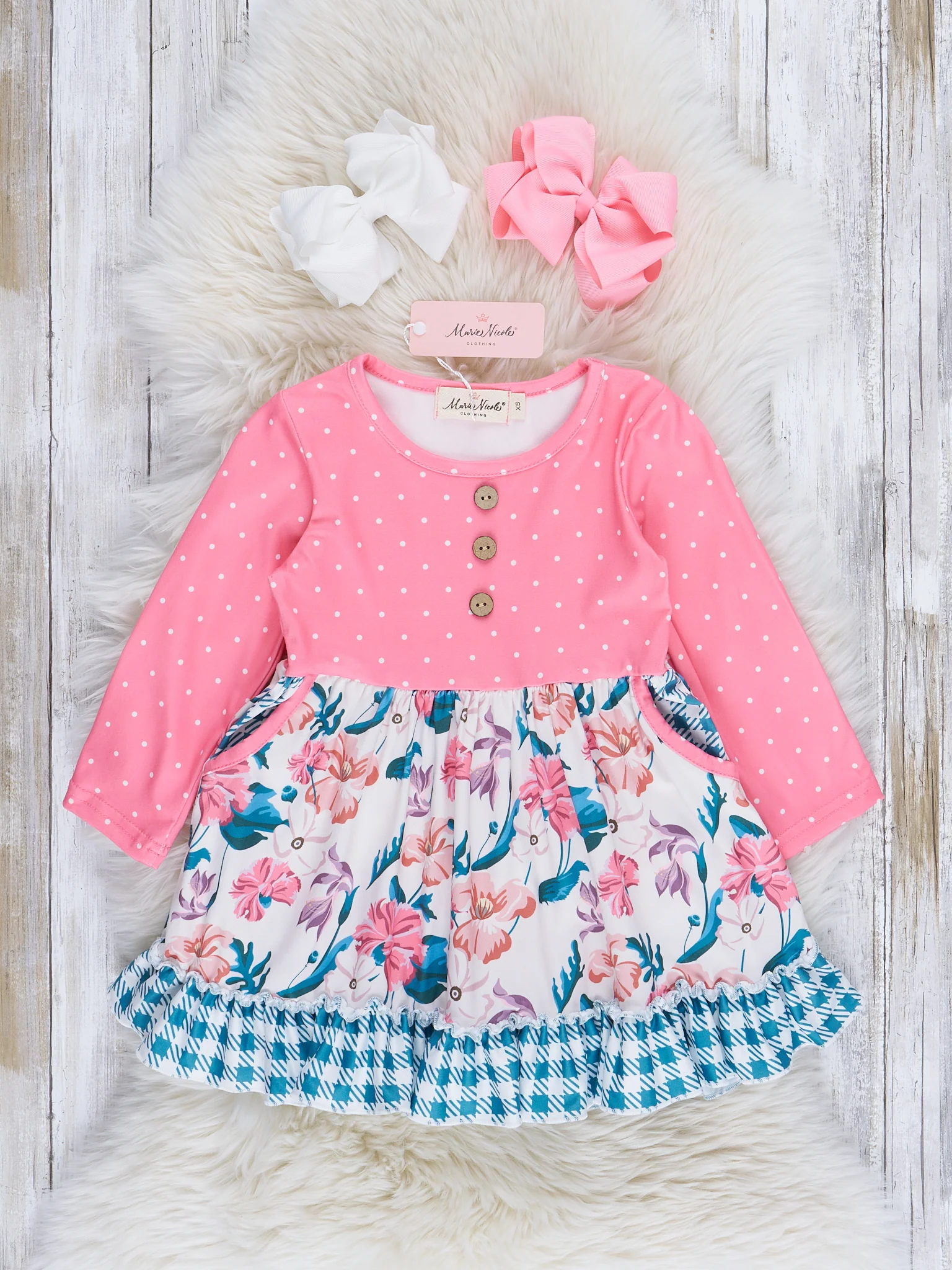 Pink & Teal Floral Ruffle Dress