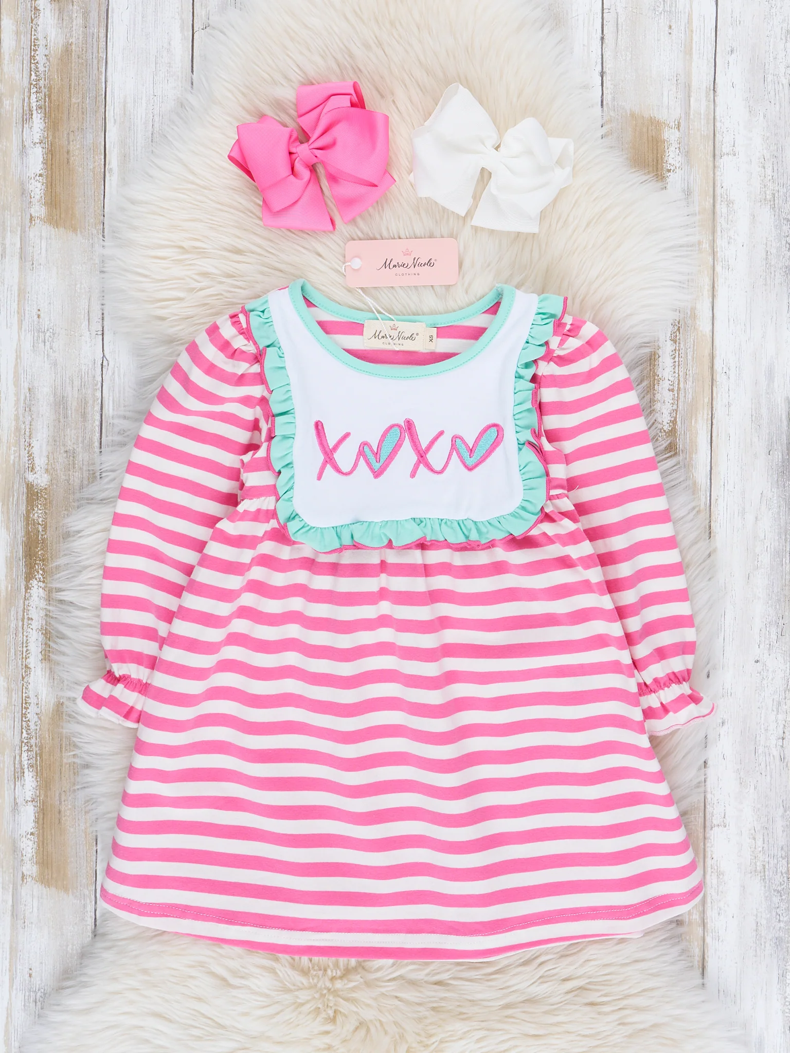 Pink & Teal XOXO Ruffle Dress