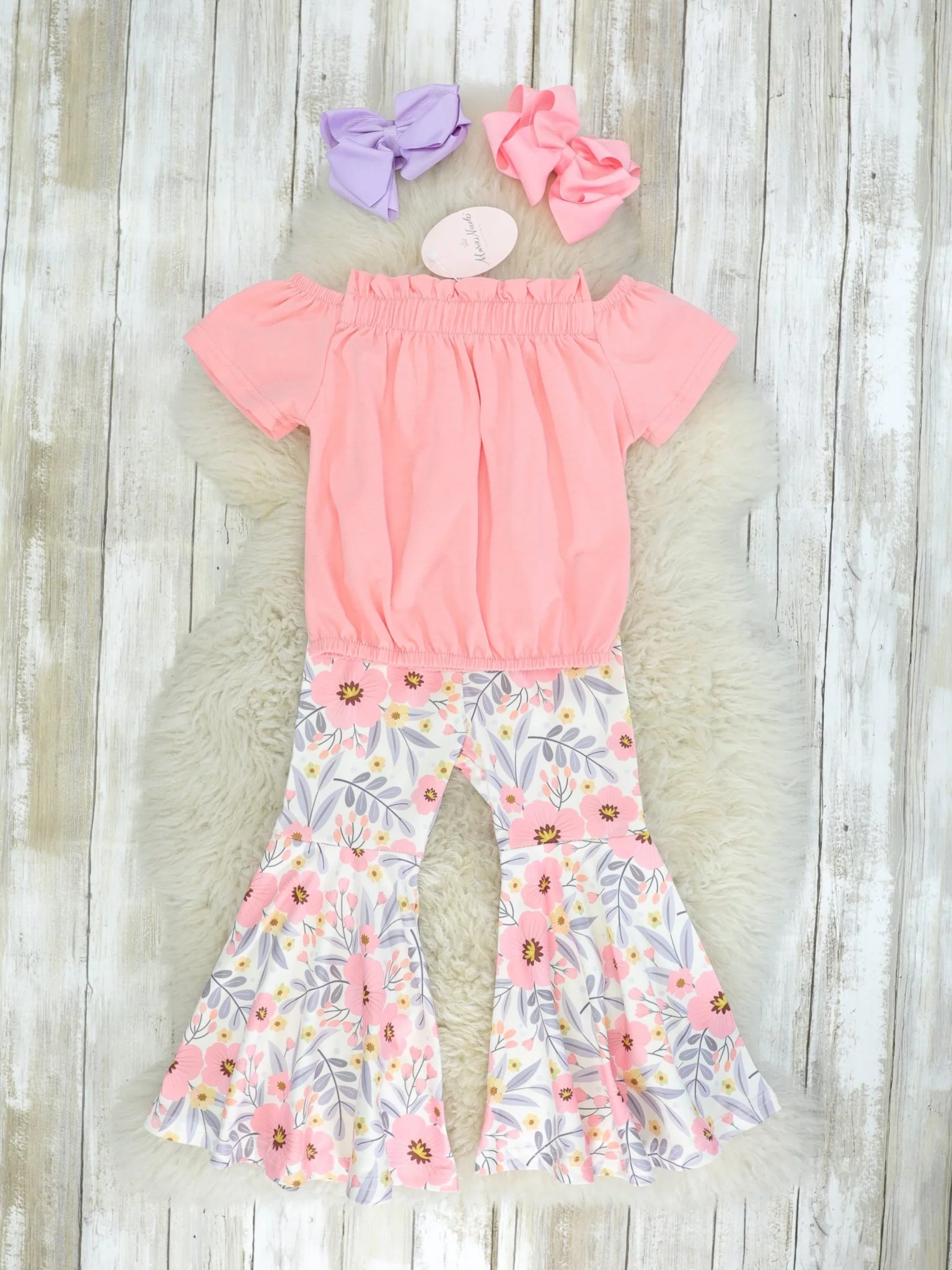 Pink Top & Floral Bell Bottoms Outfit