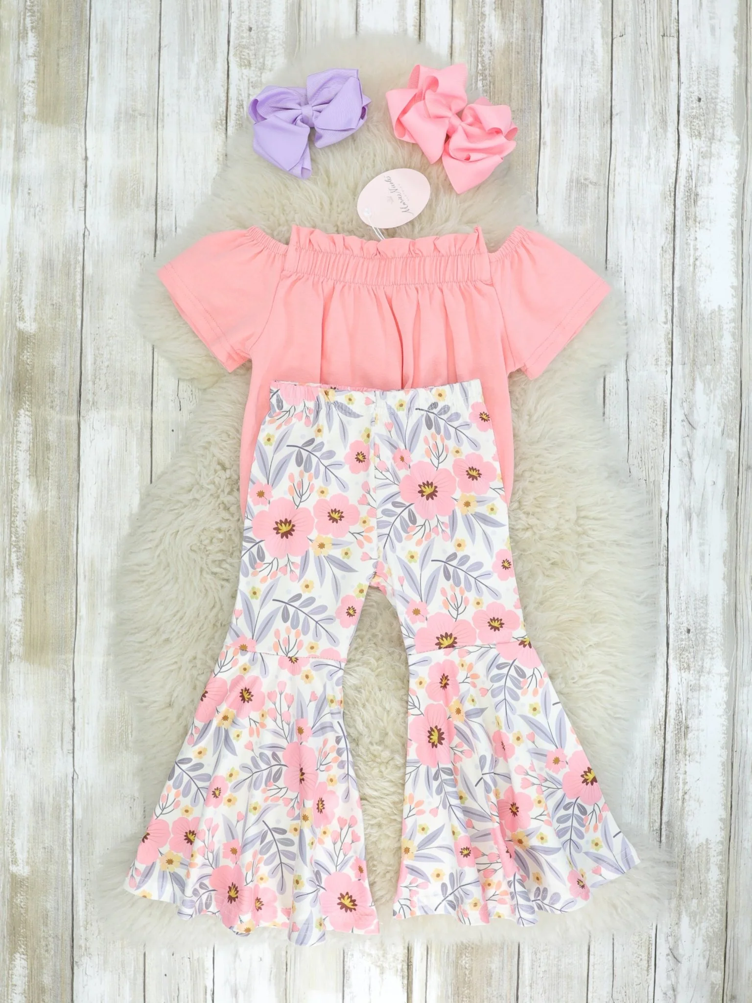 Pink Top & Floral Bell Bottoms Outfit - Image 2