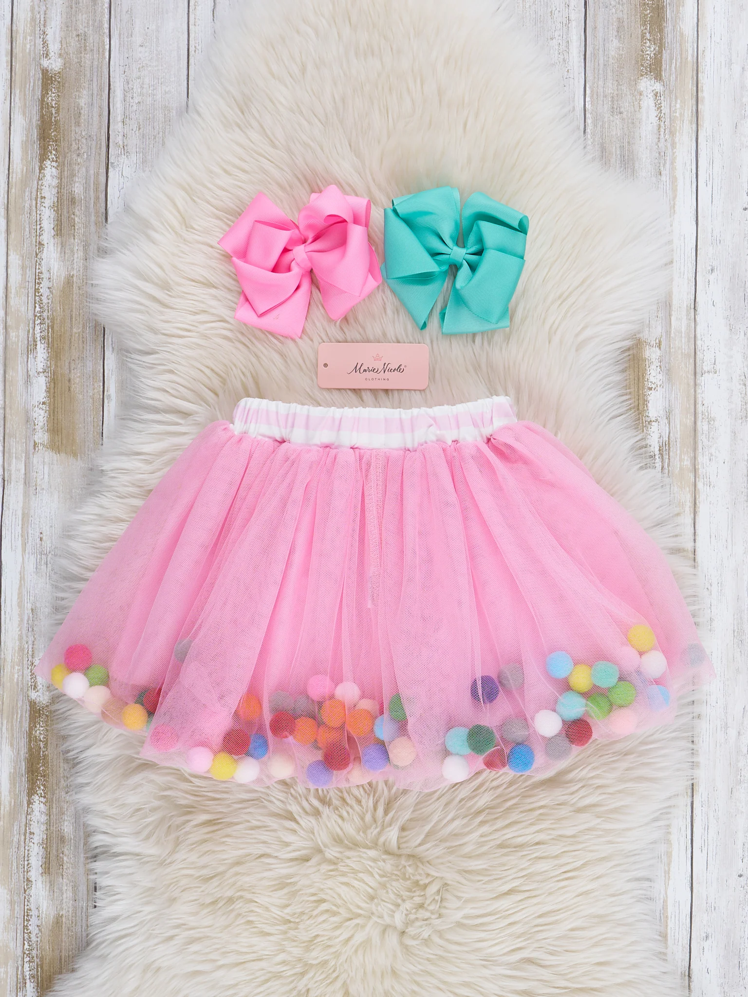 Pink Tulle Pom Pom Skirt