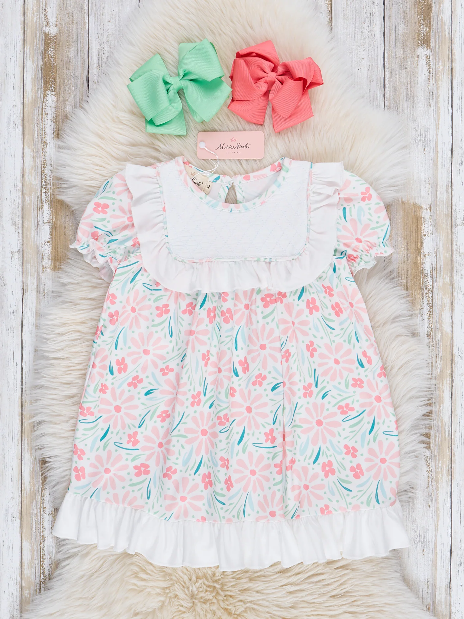 Pink & Turquoise Garden Ruffle Dress