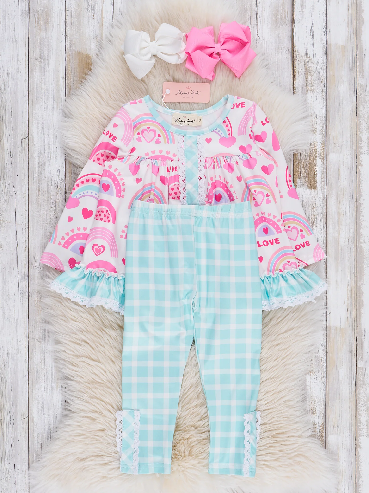 Pink & Turquoise Rainbow Hearts Ruffle Outfit - Image 2