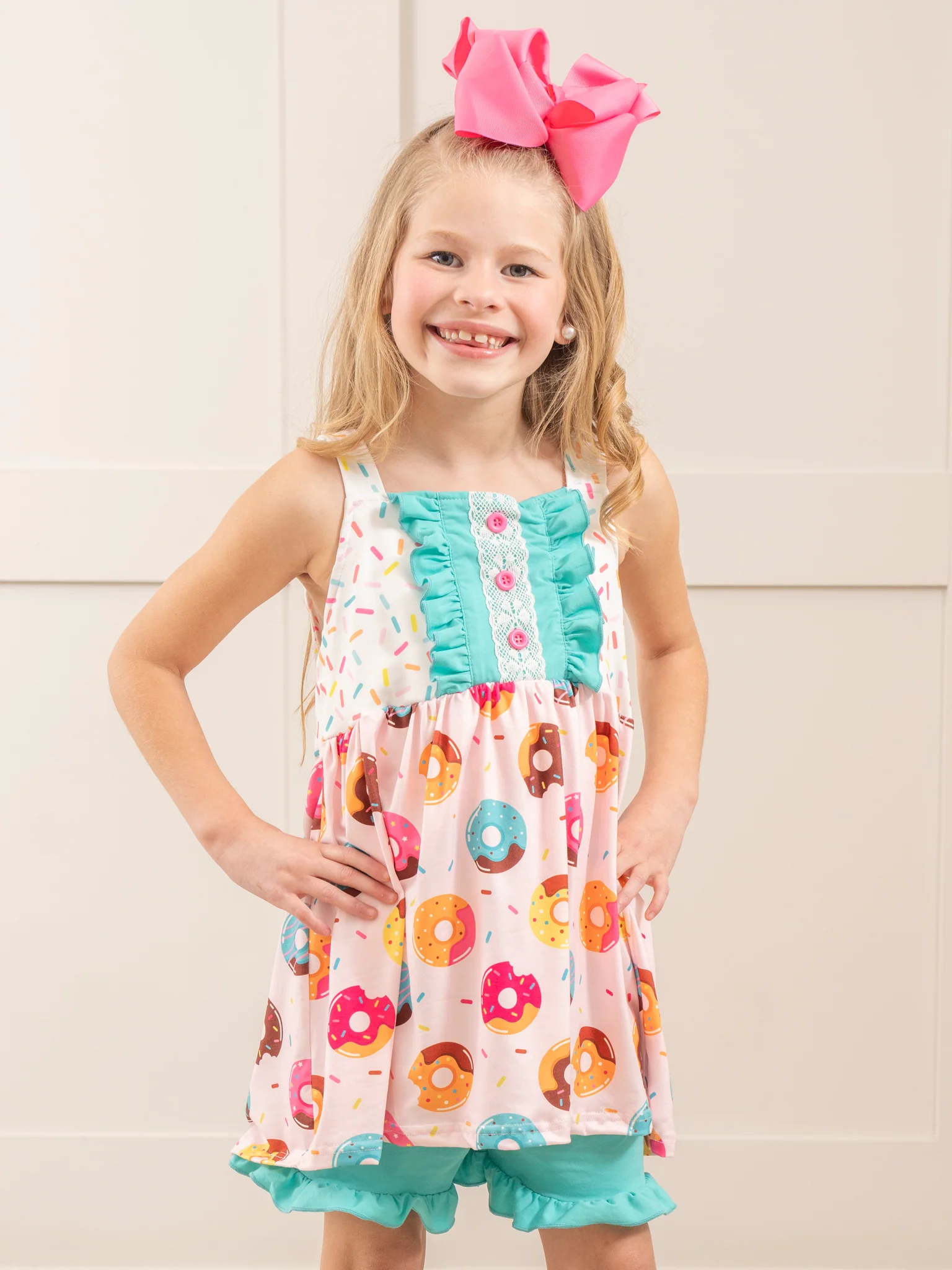 Pink & Turquoise Sprinkle Donuts Ruffle Outfit