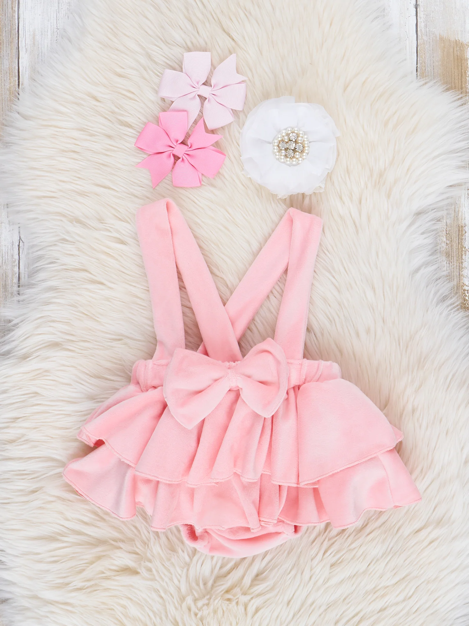 Pink Velvet Valentine Lightning Overalls Set - Image 3