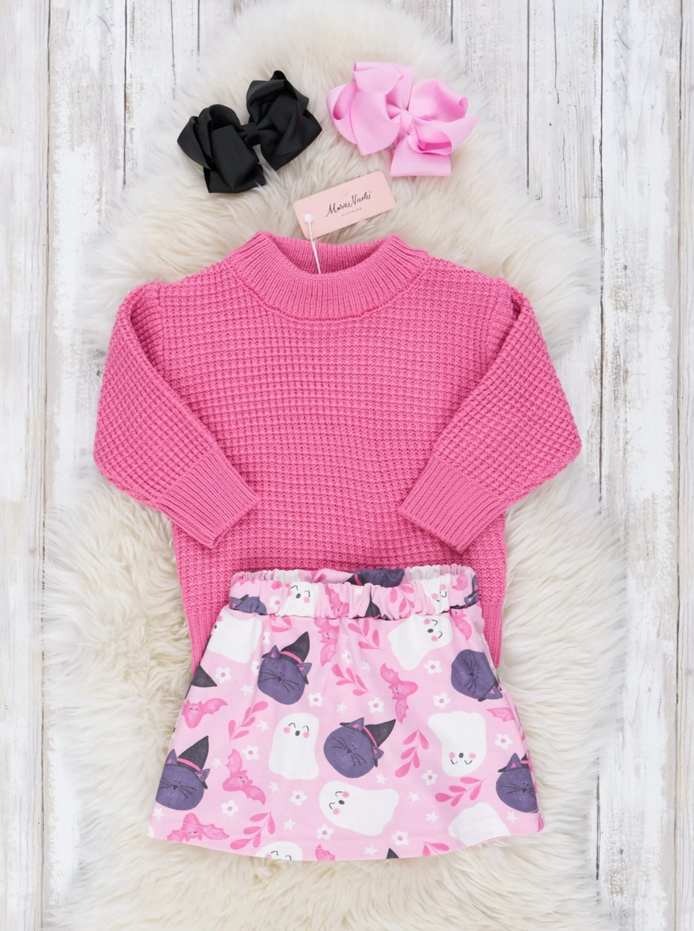 Pink Waffle Knit Sweater & Ghost Skirt Outfit - Image 2