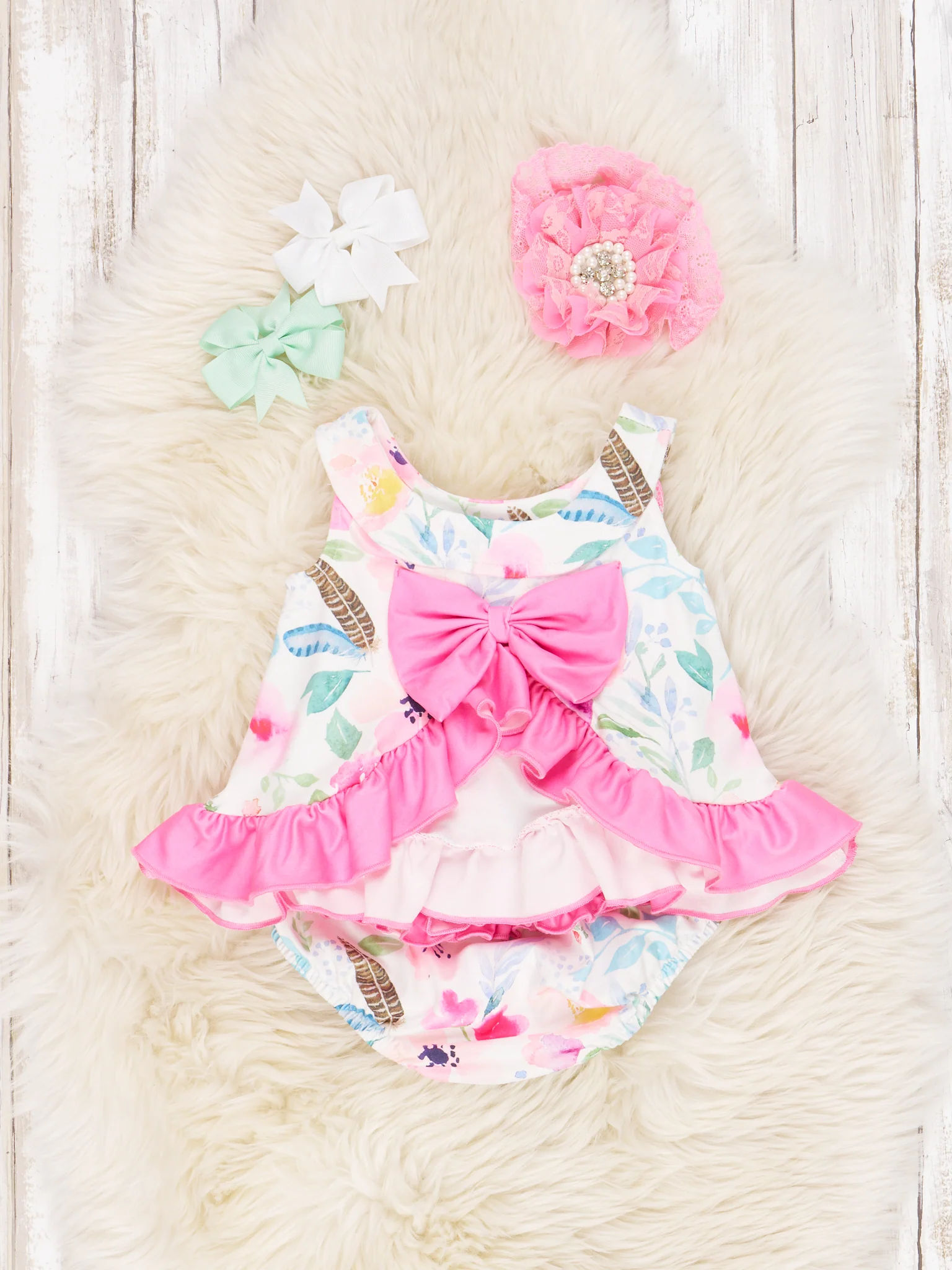 Pink Watercolor Floral Ruffle Bloomers Outfit - Image 3