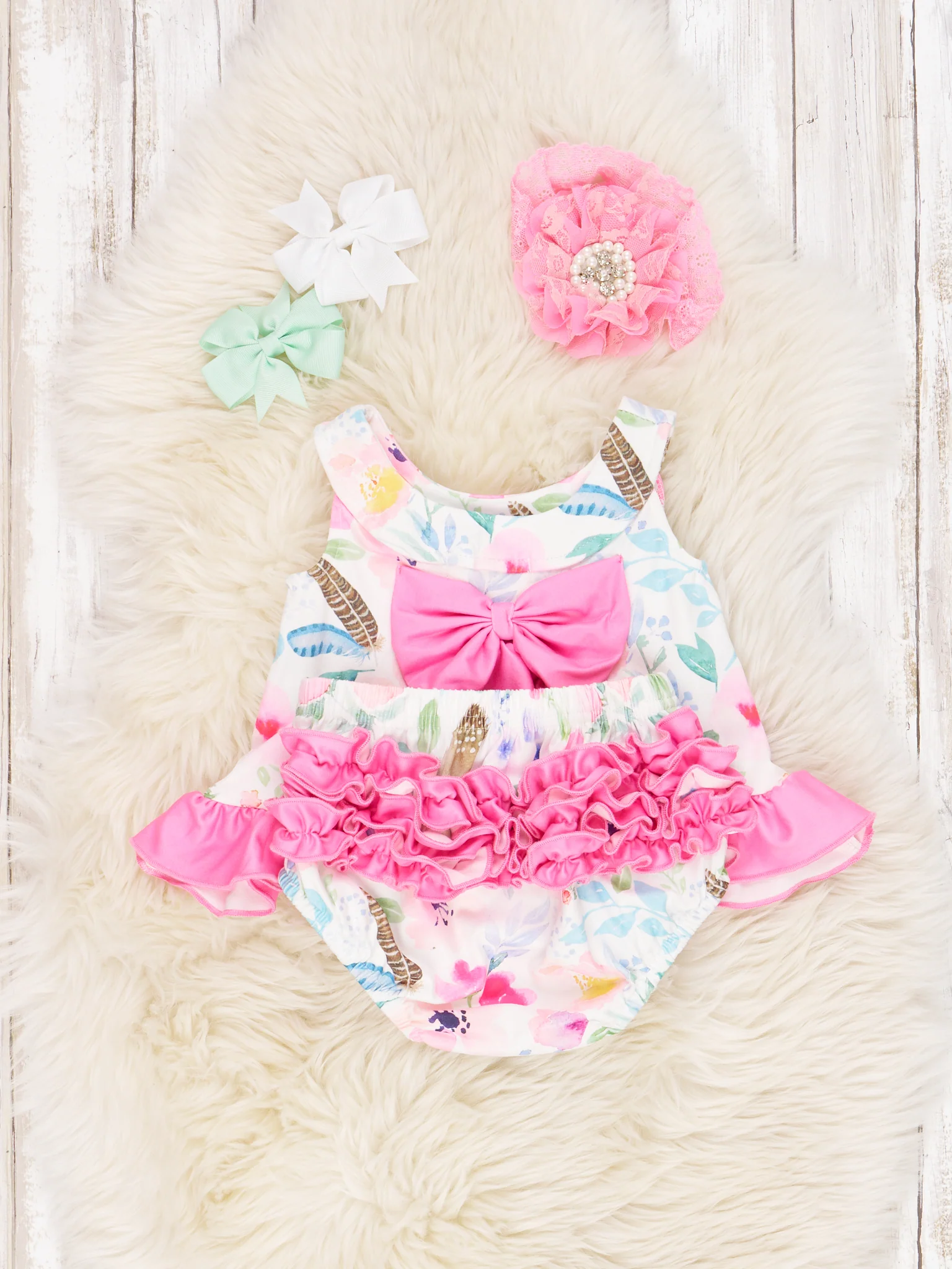 Pink Watercolor Floral Ruffle Bloomers Outfit - Image 4