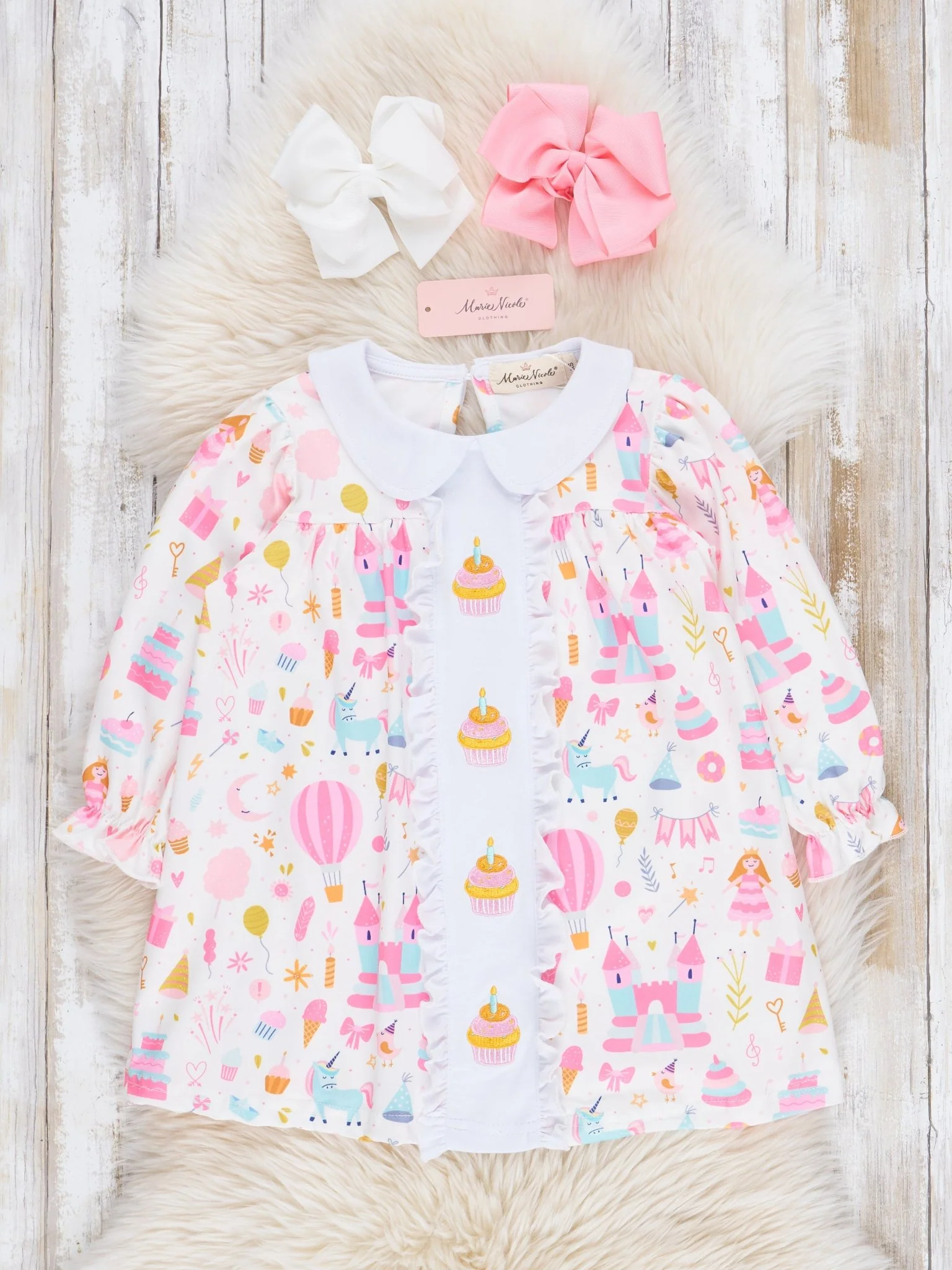 Pink & White Embroidered Birthday Cake Dress