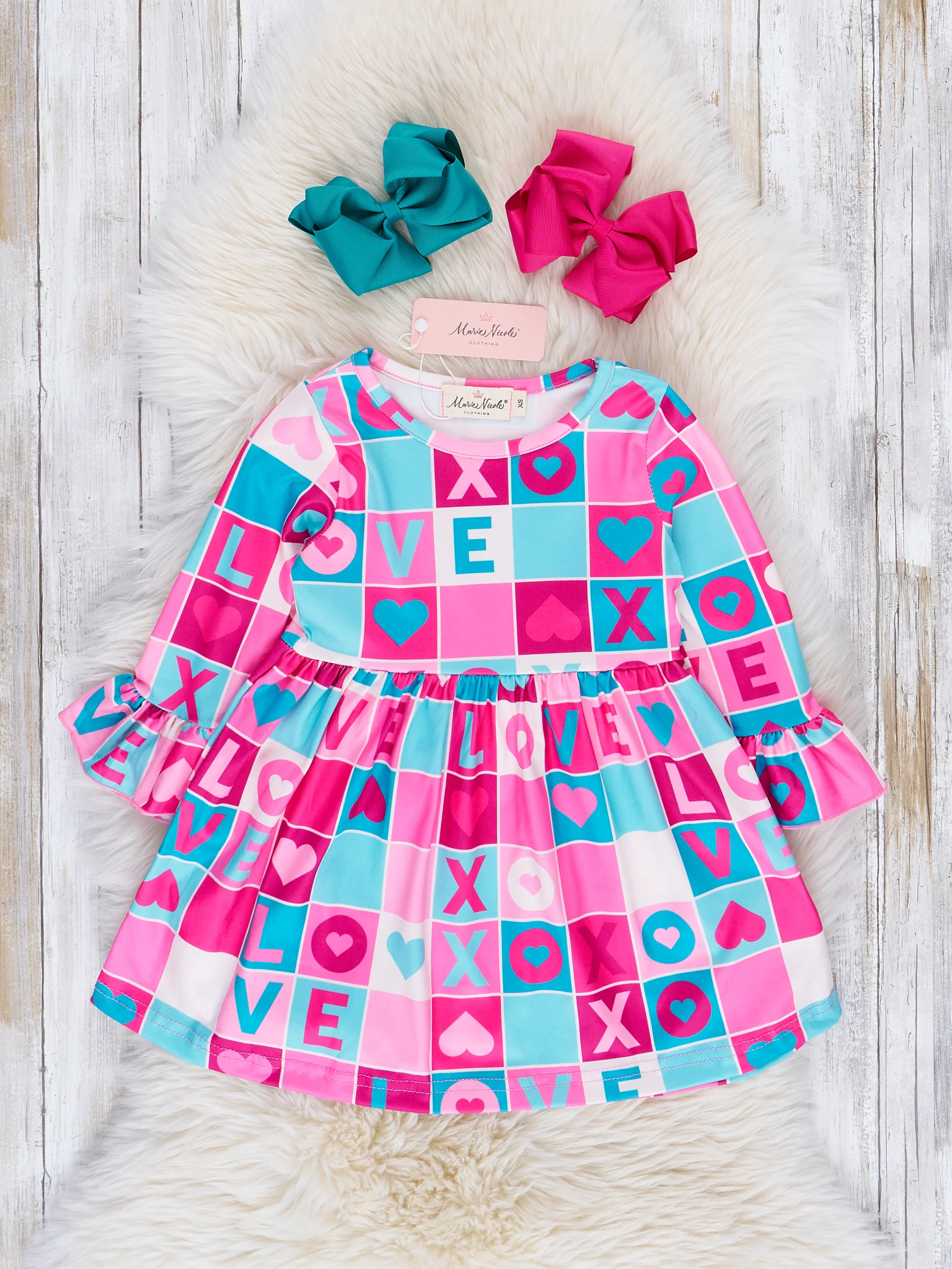 Pink XOXO Valentine Party Bell Sleeve Dress - Image 2