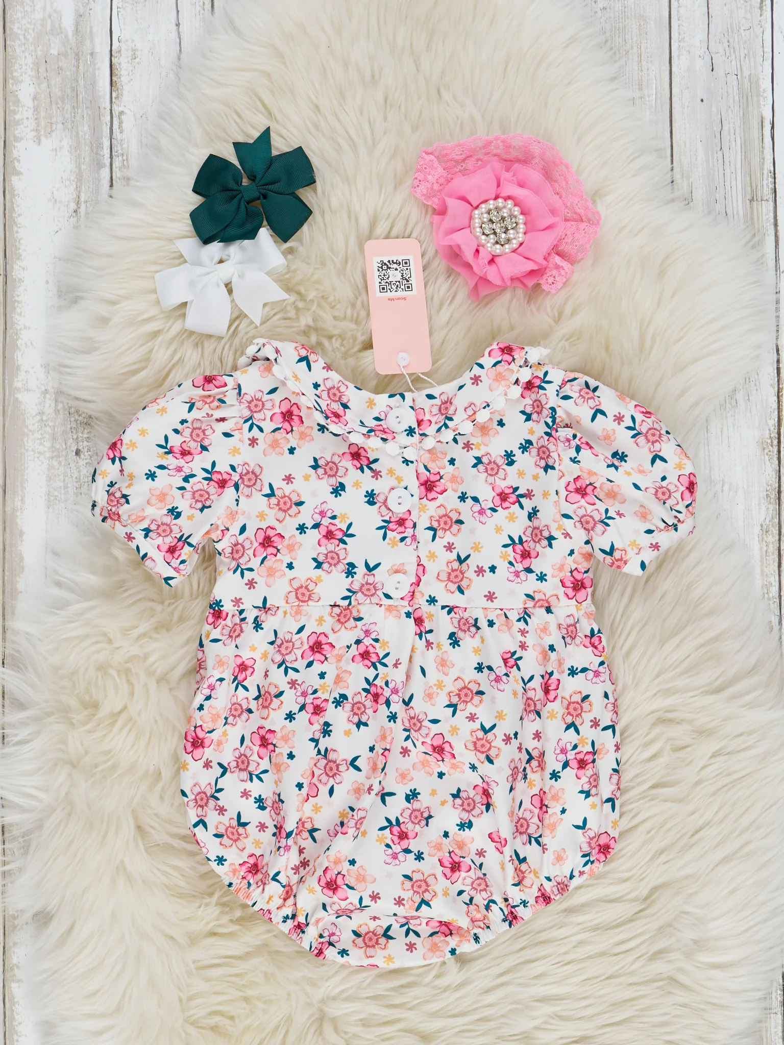 Pink & Yellow Ditsy Flower Smocked Bubble Romper - Image 2