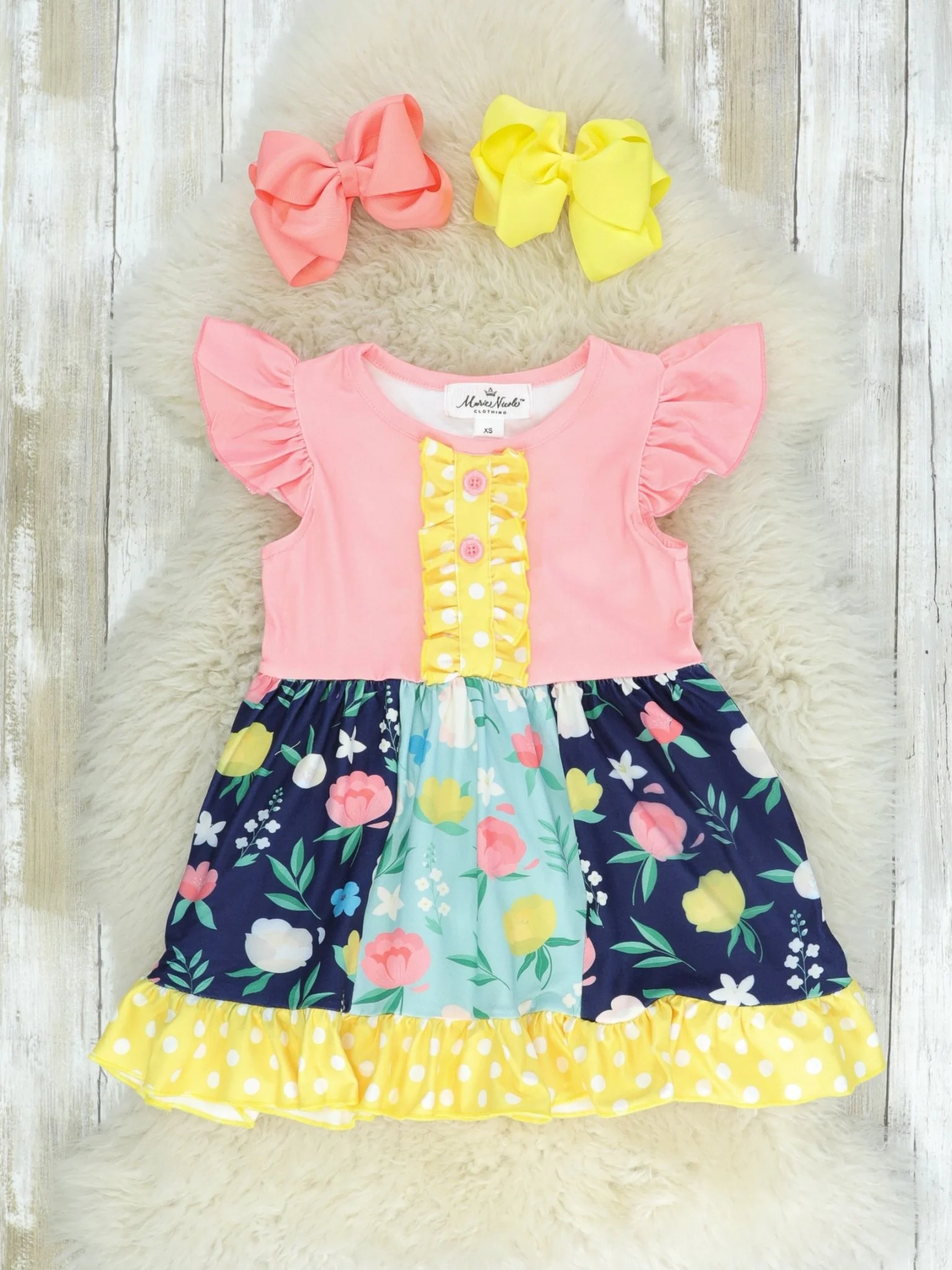 Pink & Yellow Floral Ruffle Dress