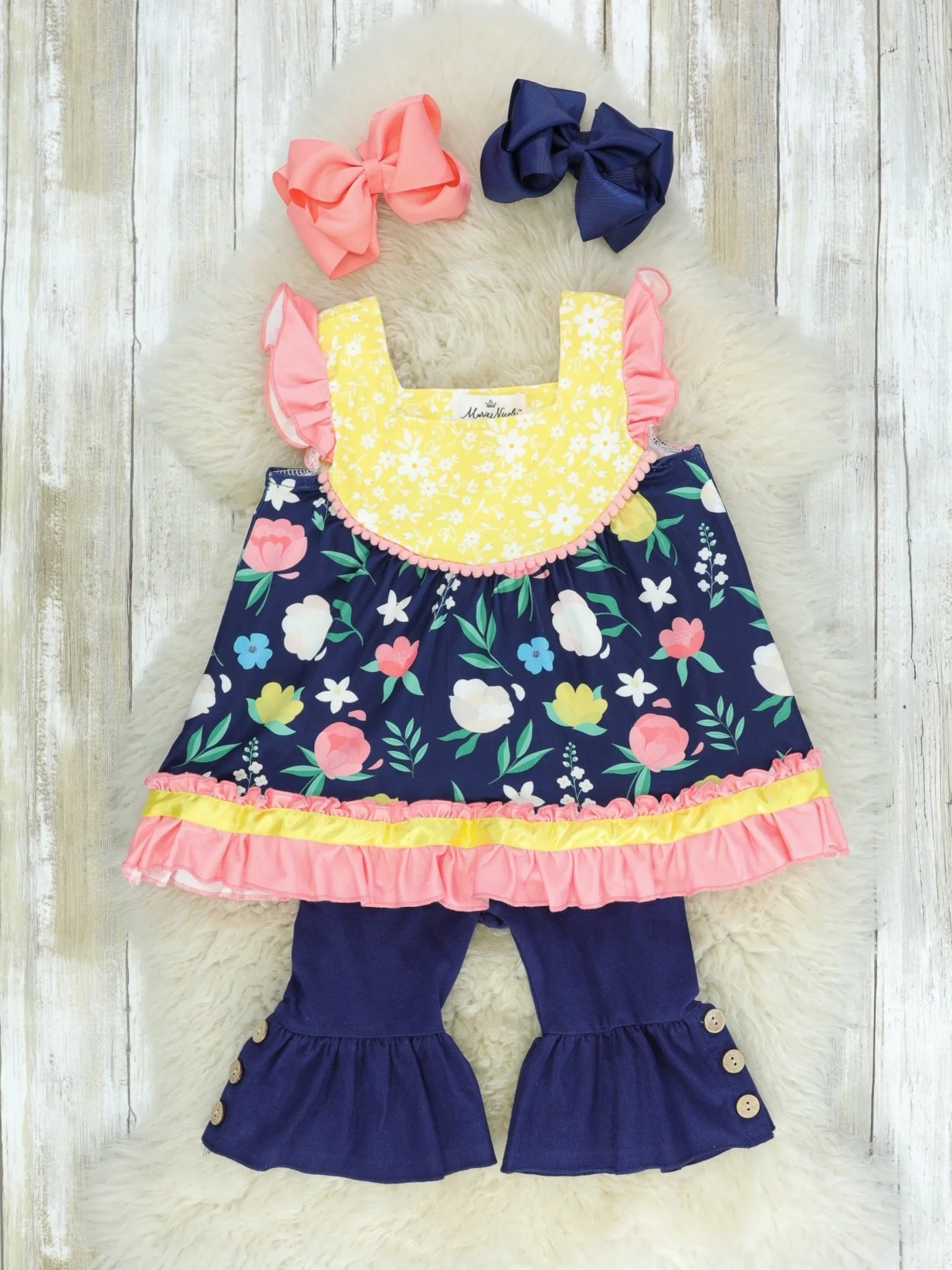 Pink & Yellow Floral Tank Ruffle Capri Outfit