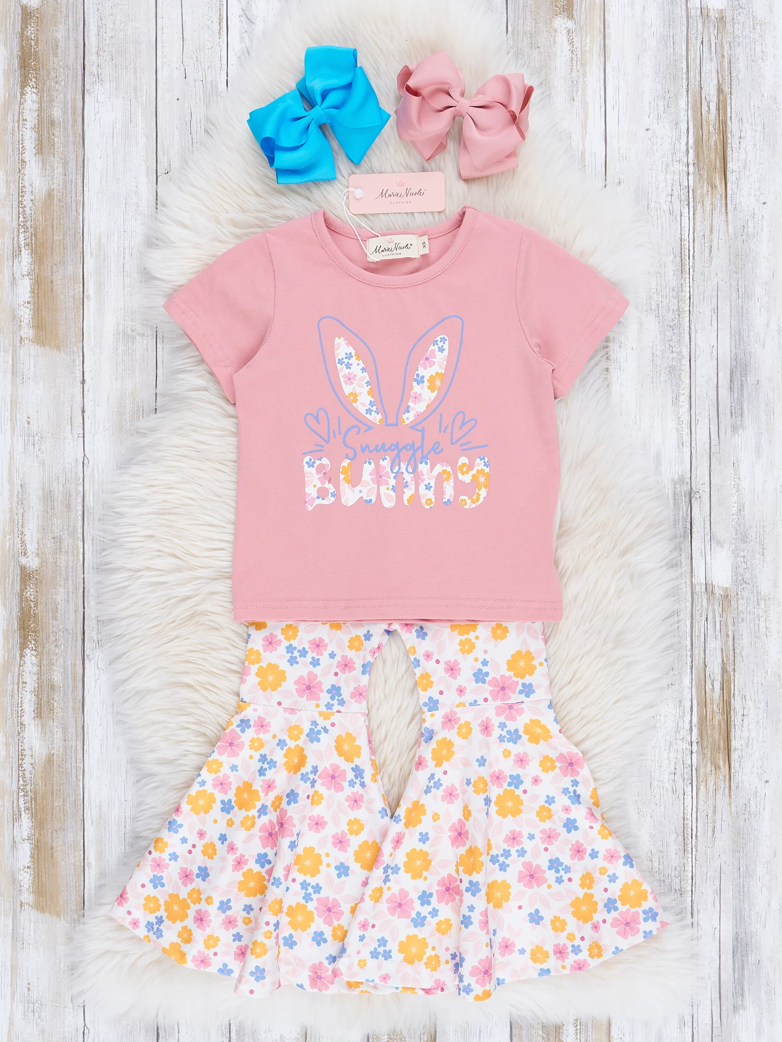 Pink & Yellow Florals Bunny Bell Bottom Outfit