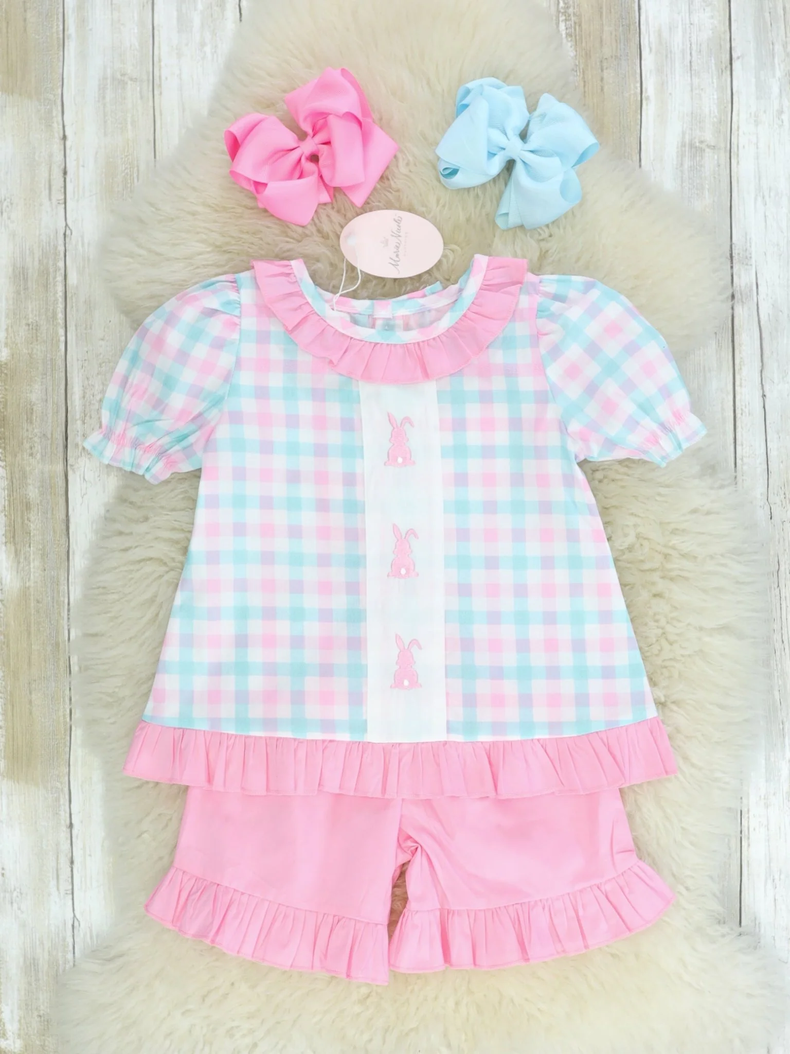 Pinky Check Bunny Ruffle Outfit